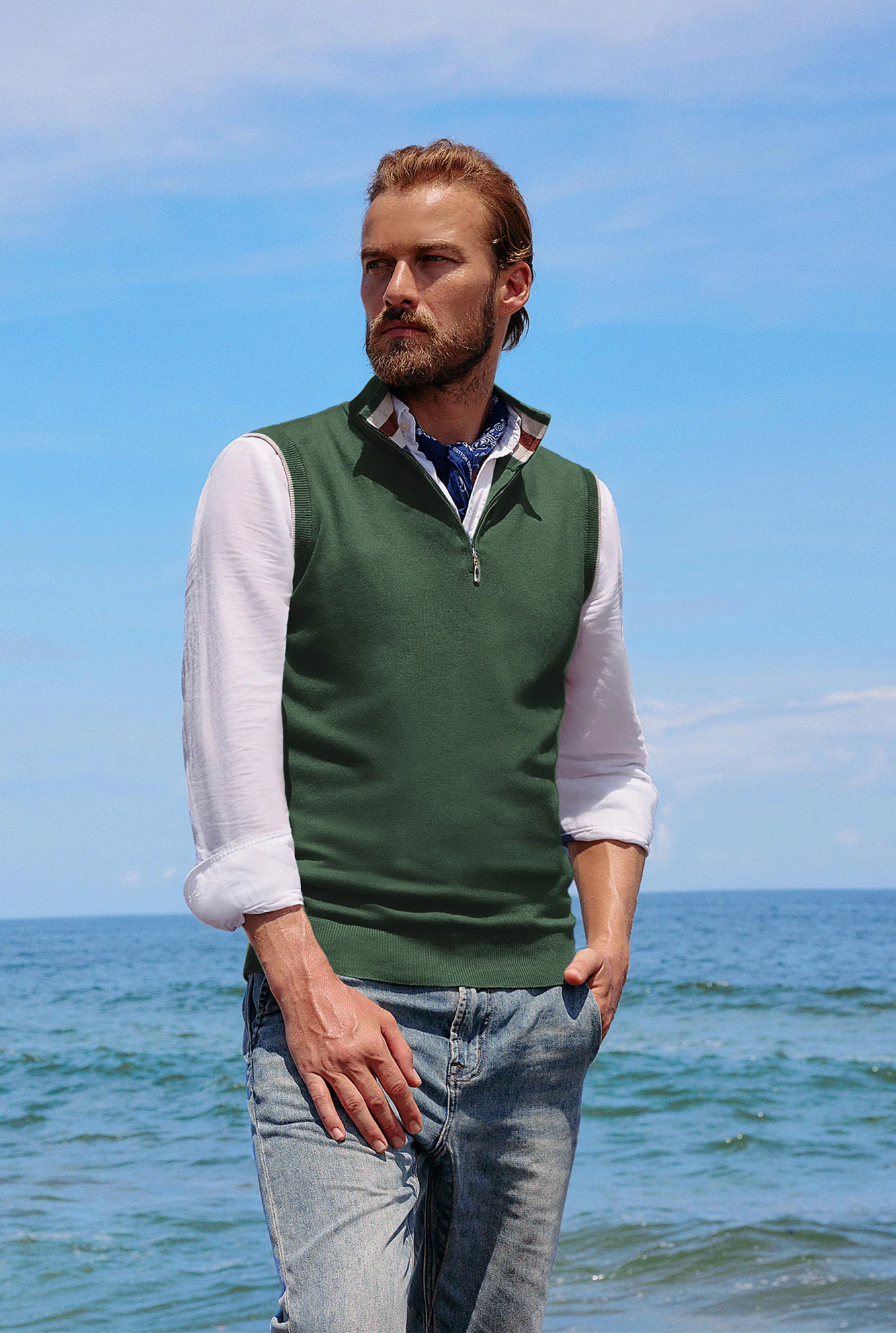 Men Stand Collar Sweater Vest Sleeveless Zip-up Neck Pullover Knitwear - Image 48
