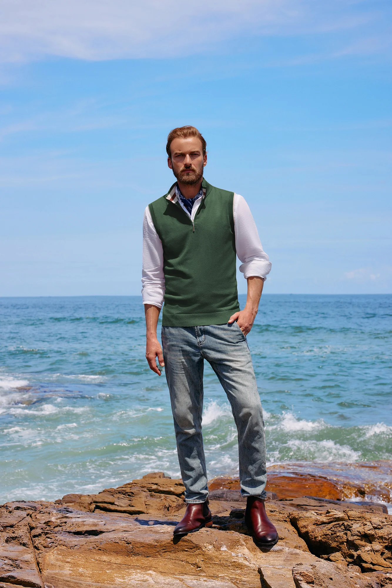 Men Stand Collar Sweater Vest Sleeveless Zip-up Neck Pullover Knitwear - Image 49