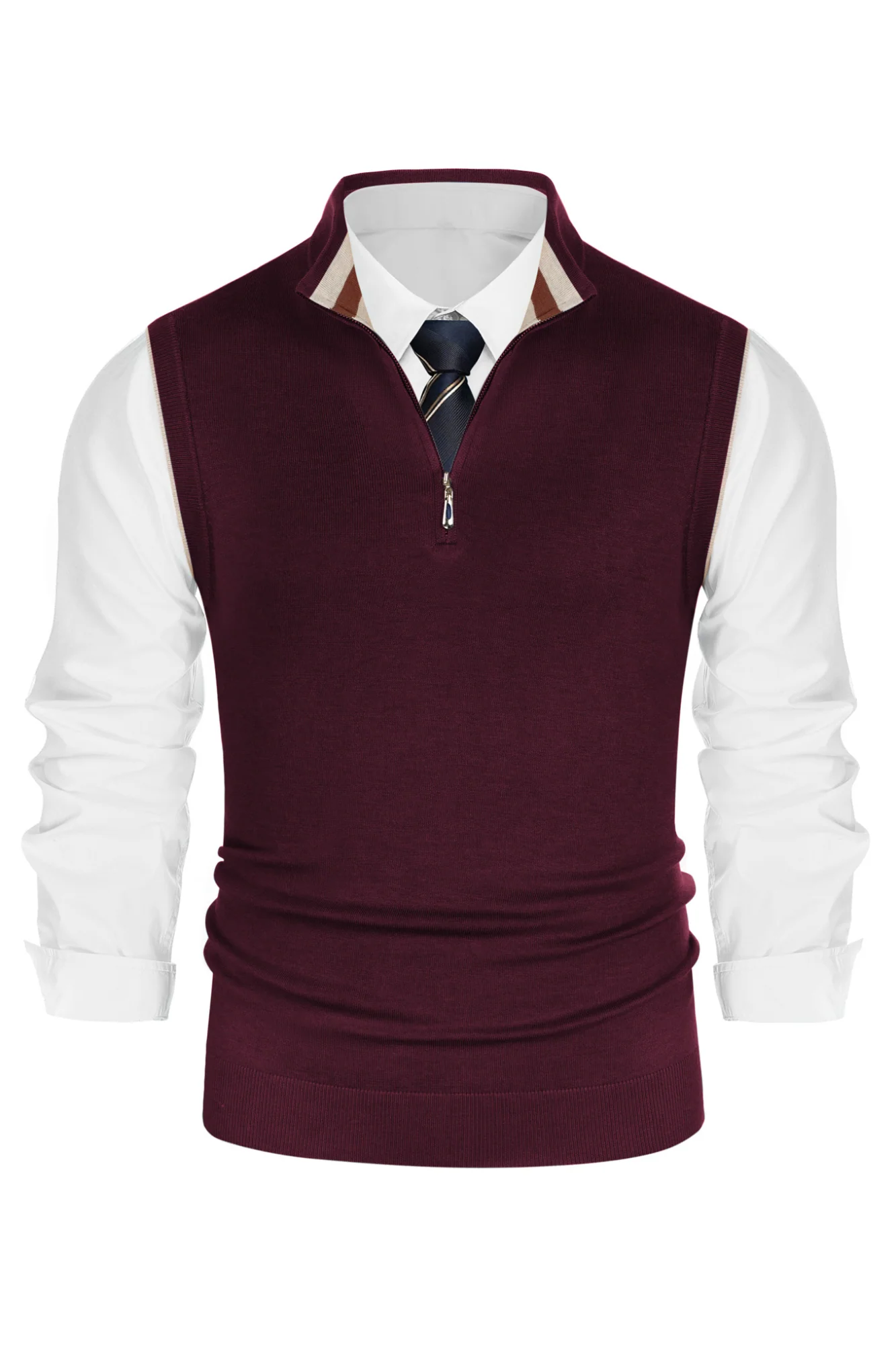 Men Stand Collar Sweater Vest Sleeveless Zip-up Neck Pullover Knitwear - Image 50