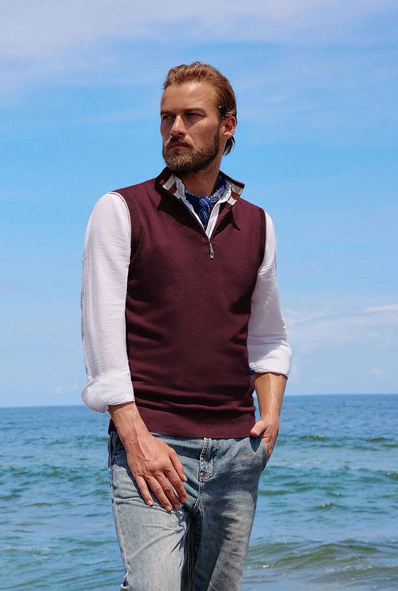 Men Stand Collar Sweater Vest Sleeveless Zip-up Neck Pullover Knitwear - Image 52