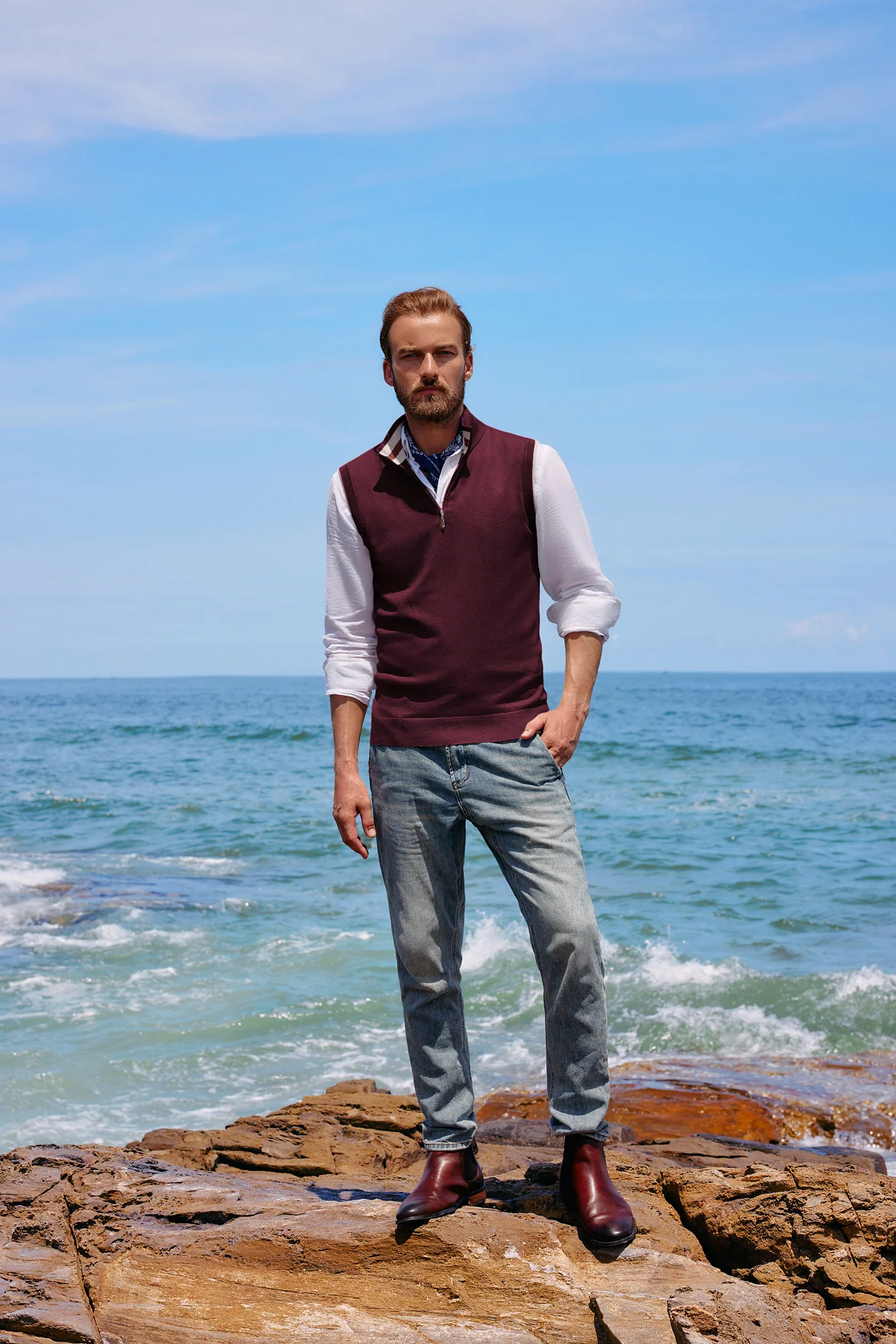 Men Stand Collar Sweater Vest Sleeveless Zip-up Neck Pullover Knitwear - Image 53