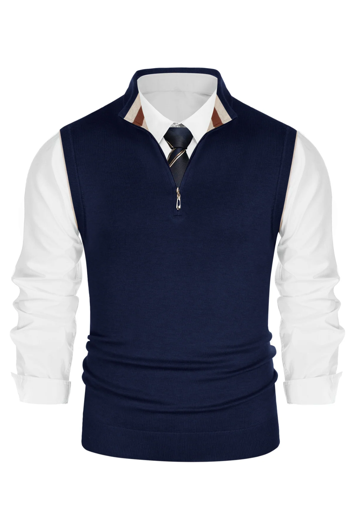 Men Stand Collar Sweater Vest Sleeveless Zip-up Neck Pullover Knitwear - Image 8