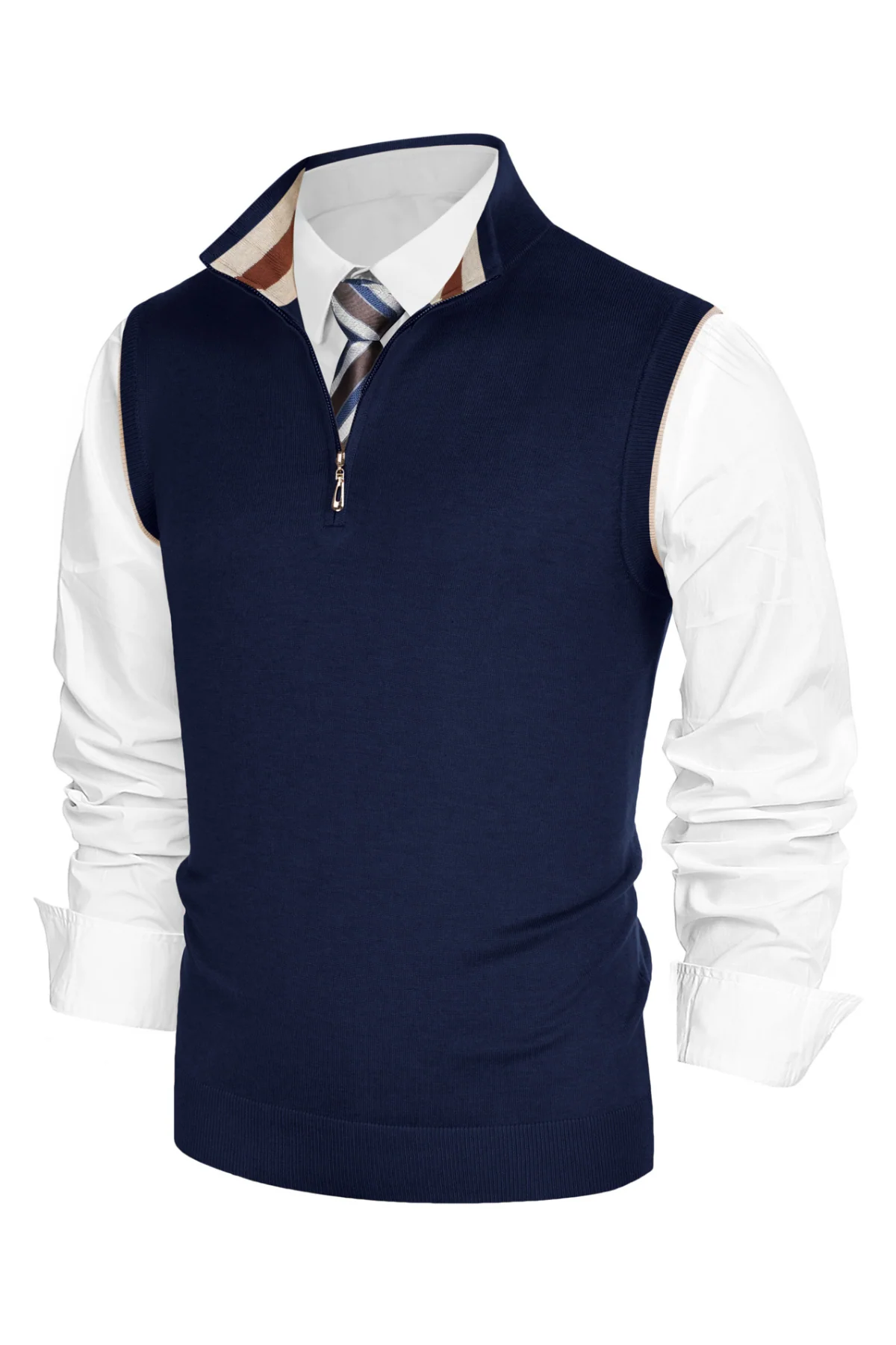 Men Stand Collar Sweater Vest Sleeveless Zip-up Neck Pullover Knitwear - Image 9