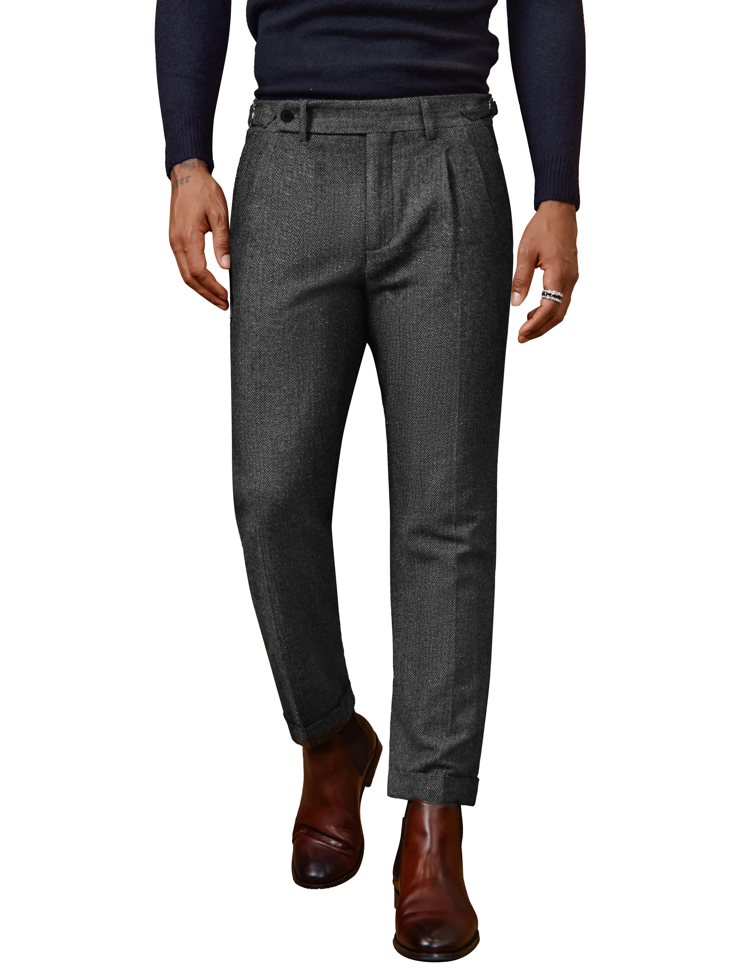 Men Stylish Capri Pants Fold-up Leg Opening Cropped Length Trousers - Image 13