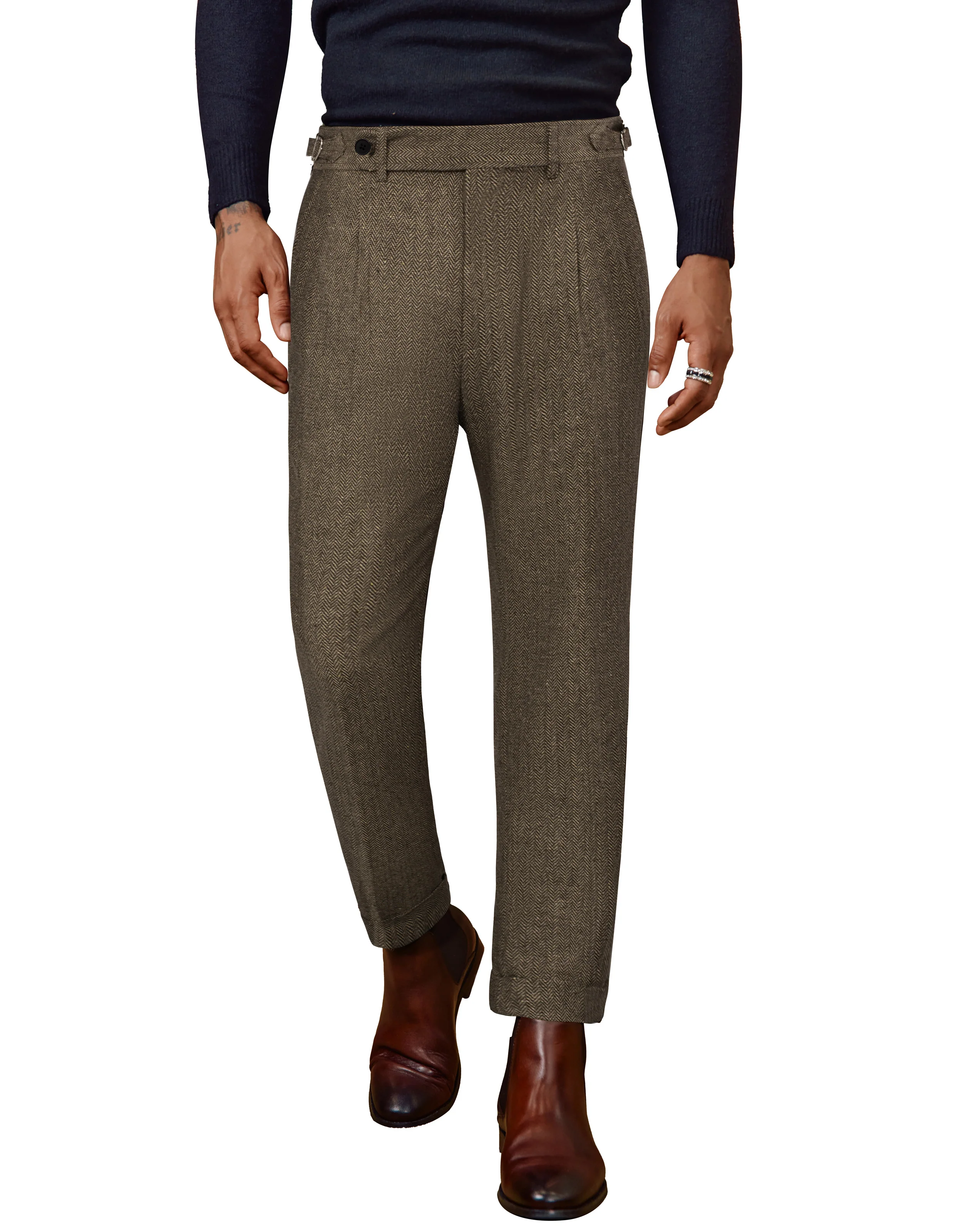 Men Stylish Capri Pants Fold-up Leg Opening Cropped Length Trousers - Image 18