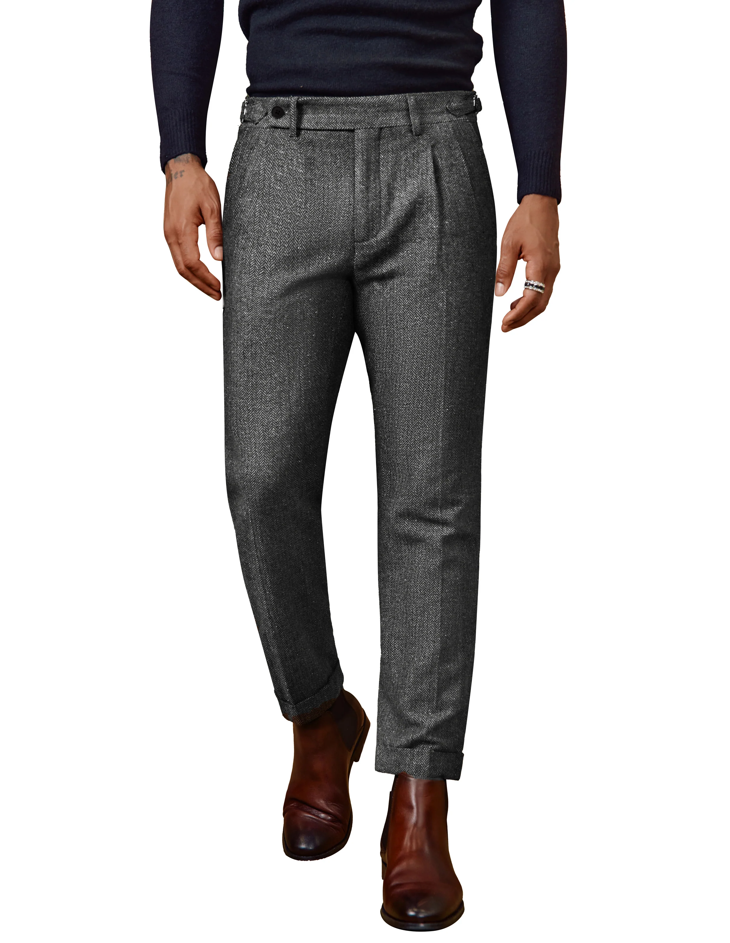 Men Stylish Capri Pants Fold-up Leg Opening Cropped Length Trousers - Image 24