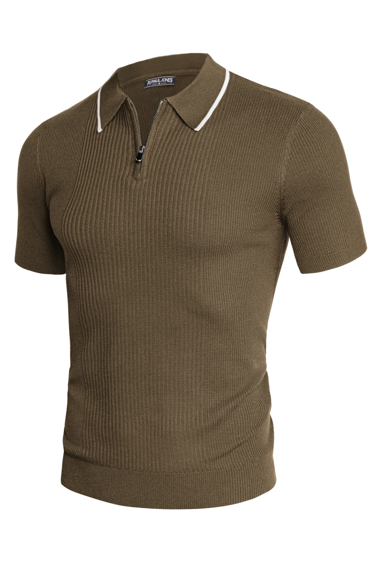 Men Stylish Lapel Collar Knitted Polo-Shirt Short Sleeve Zip-up Neck Knitwear - Image 14