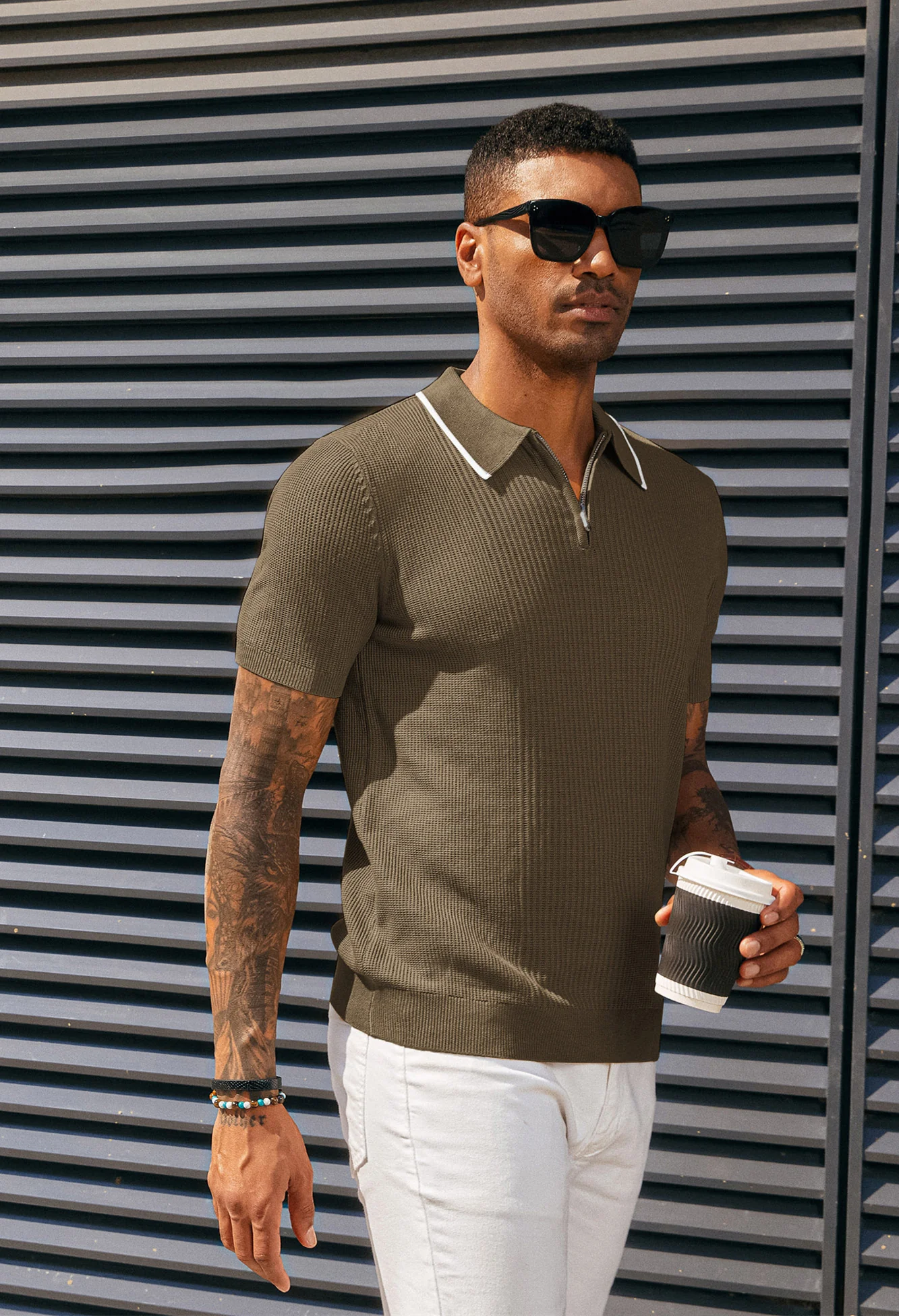 Men Stylish Lapel Collar Knitted Polo-Shirt Short Sleeve Zip-up Neck Knitwear - Image 18