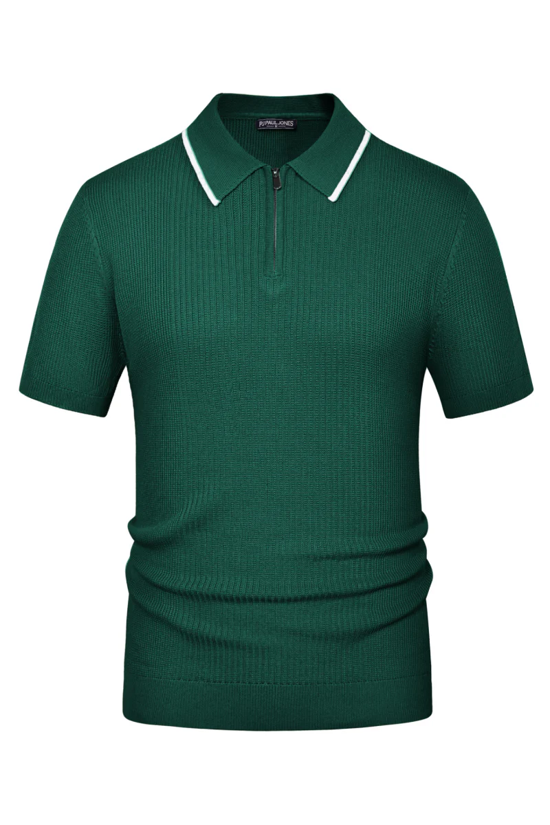 Men Stylish Lapel Collar Knitted Polo-Shirt Short Sleeve Zip-up Neck Knitwear - Image 19