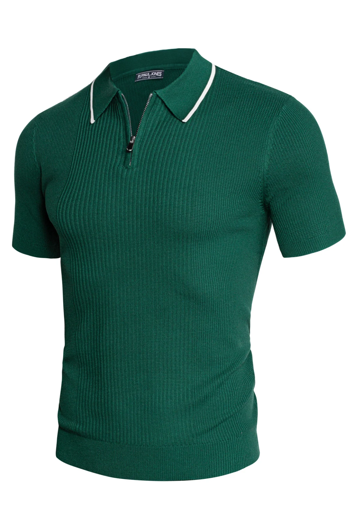 Men Stylish Lapel Collar Knitted Polo-Shirt Short Sleeve Zip-up Neck Knitwear - Image 20