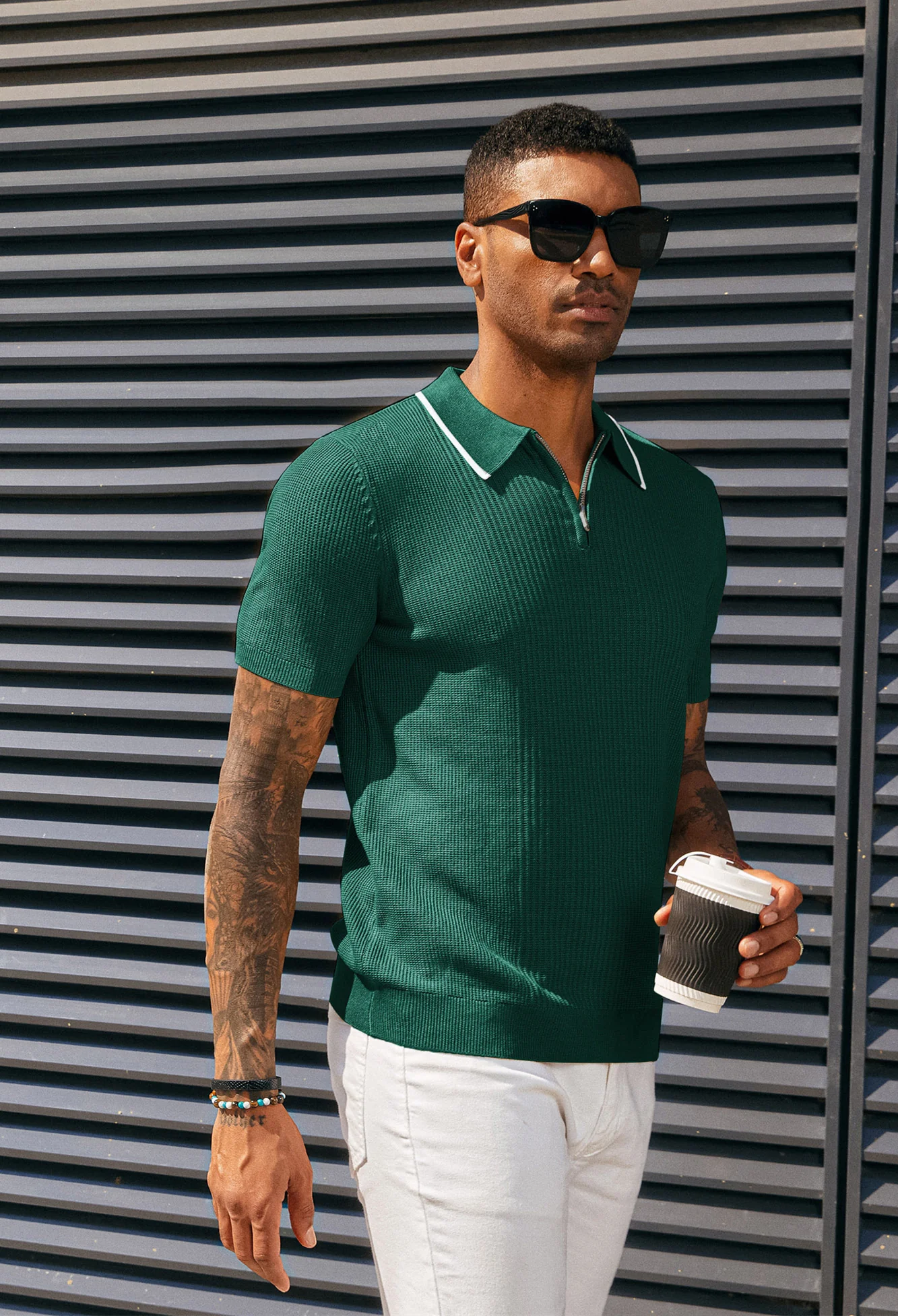 Men Stylish Lapel Collar Knitted Polo-Shirt Short Sleeve Zip-up Neck Knitwear - Image 24