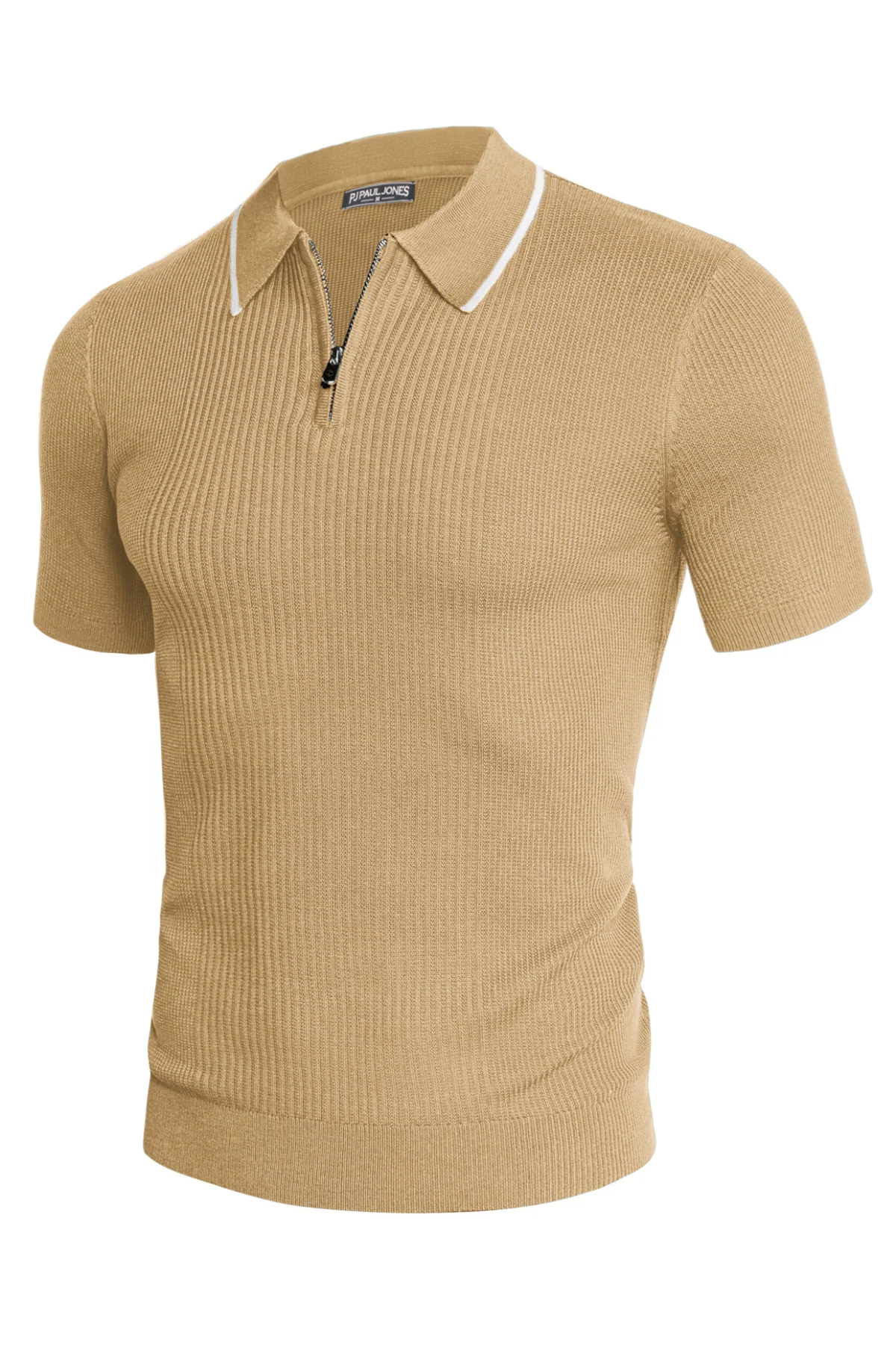 Men Stylish Lapel Collar Knitted Polo-Shirt Short Sleeve Zip-up Neck Knitwear - Image 26