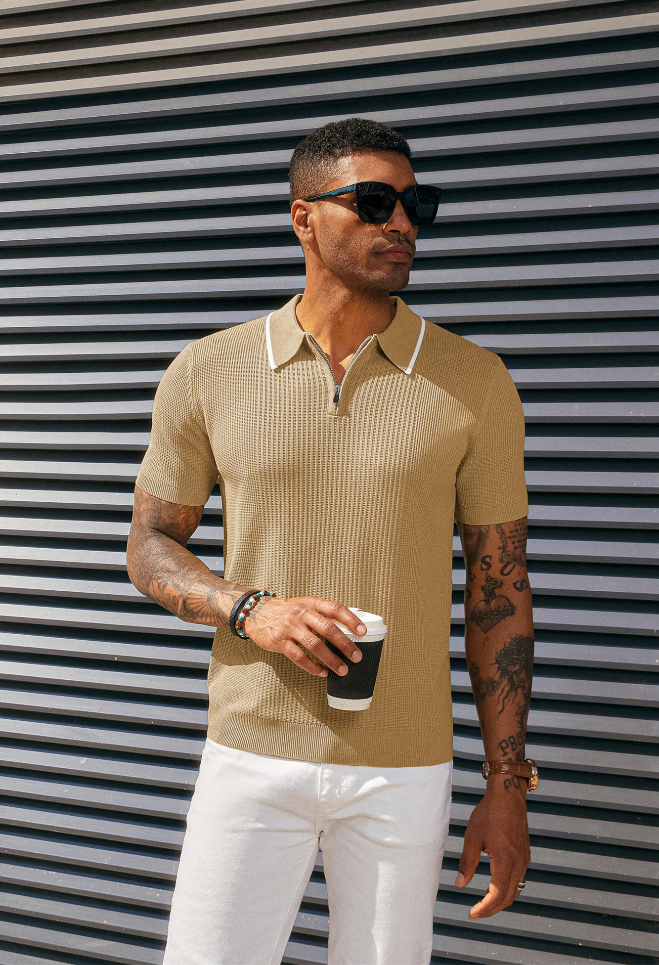 Men Stylish Lapel Collar Knitted Polo-Shirt Short Sleeve Zip-up Neck Knitwear - Image 28