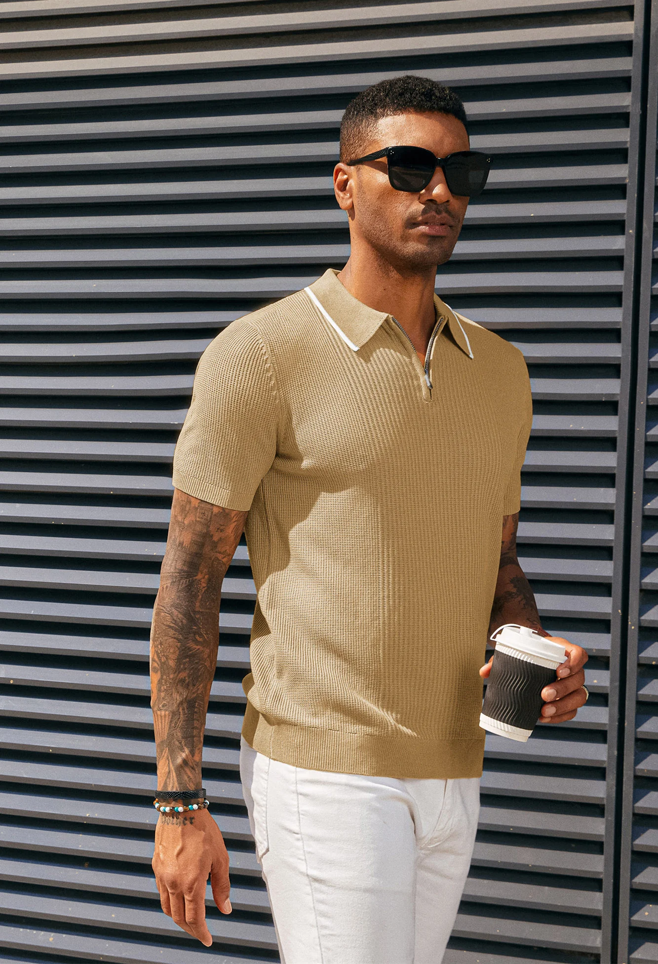 Men Stylish Lapel Collar Knitted Polo-Shirt Short Sleeve Zip-up Neck Knitwear - Image 30