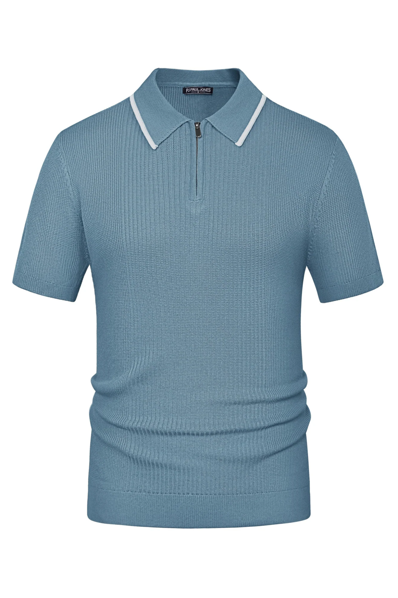 Men Stylish Lapel Collar Knitted Polo-Shirt Short Sleeve Zip-up Neck Knitwear - Image 31