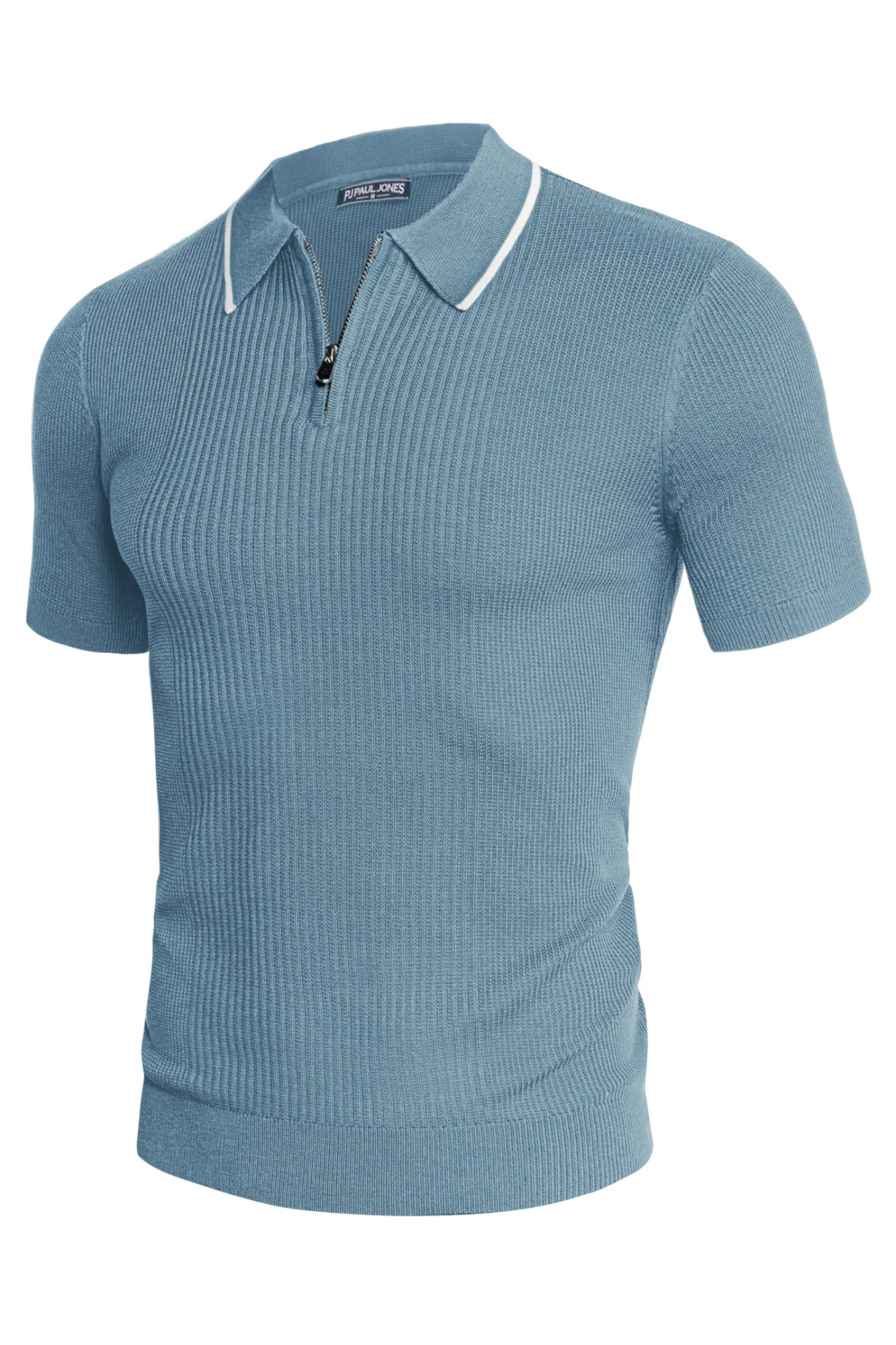 Men Stylish Lapel Collar Knitted Polo-Shirt Short Sleeve Zip-up Neck Knitwear - Image 32