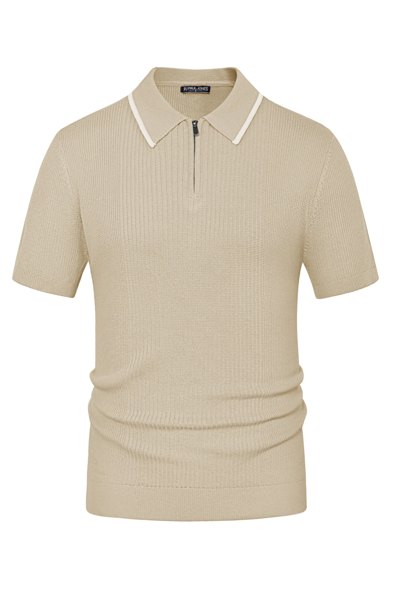 Men Stylish Lapel Collar Knitted Polo-Shirt Short Sleeve Zip-up Neck Knitwear - Image 36