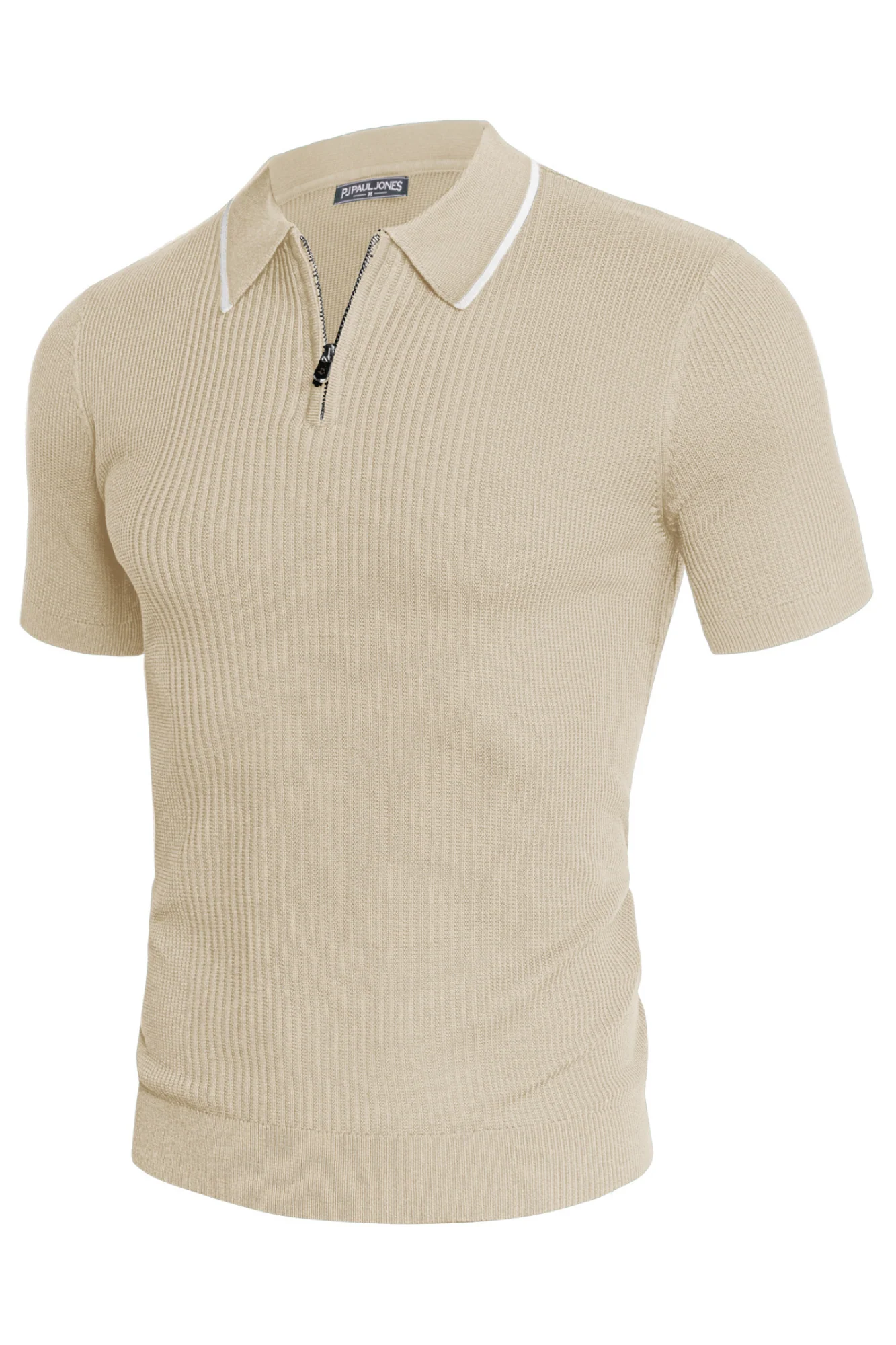 Men Stylish Lapel Collar Knitted Polo-Shirt Short Sleeve Zip-up Neck Knitwear - Image 37