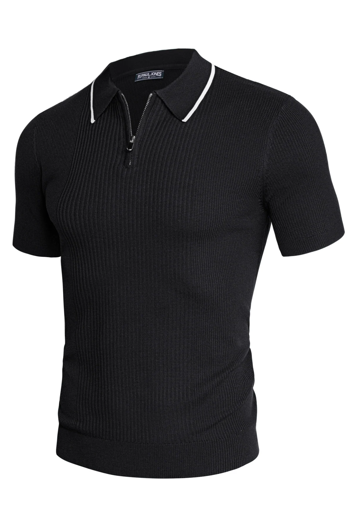 Men Stylish Lapel Collar Knitted Polo-Shirt Short Sleeve Zip-up Neck Knitwear - Image 4