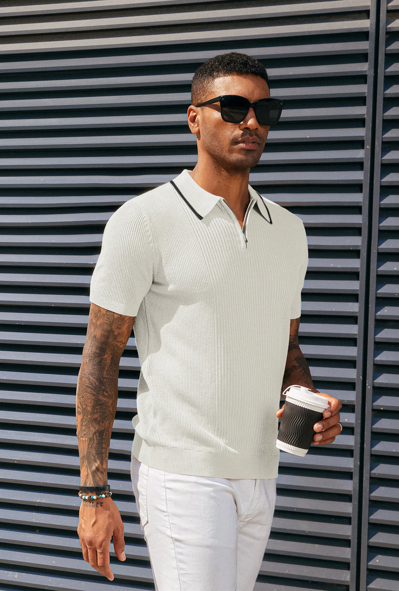 Men Stylish Lapel Collar Knitted Polo-Shirt Short Sleeve Zip-up Neck Knitwear - Image 45
