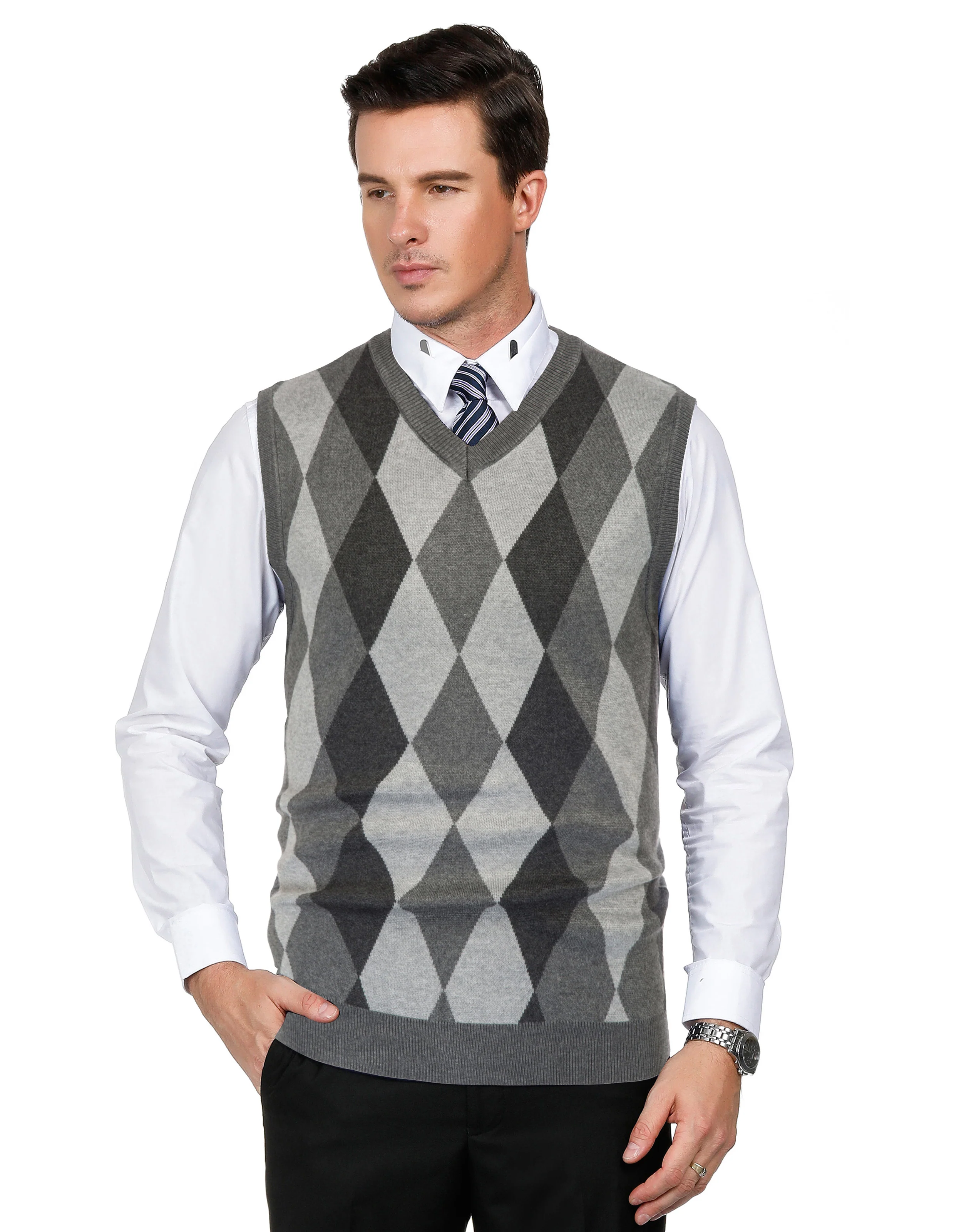 Men Stylish Sleeveless V-Neck Contrast Color Pullover Knitting Vest Knitwear - Image 23