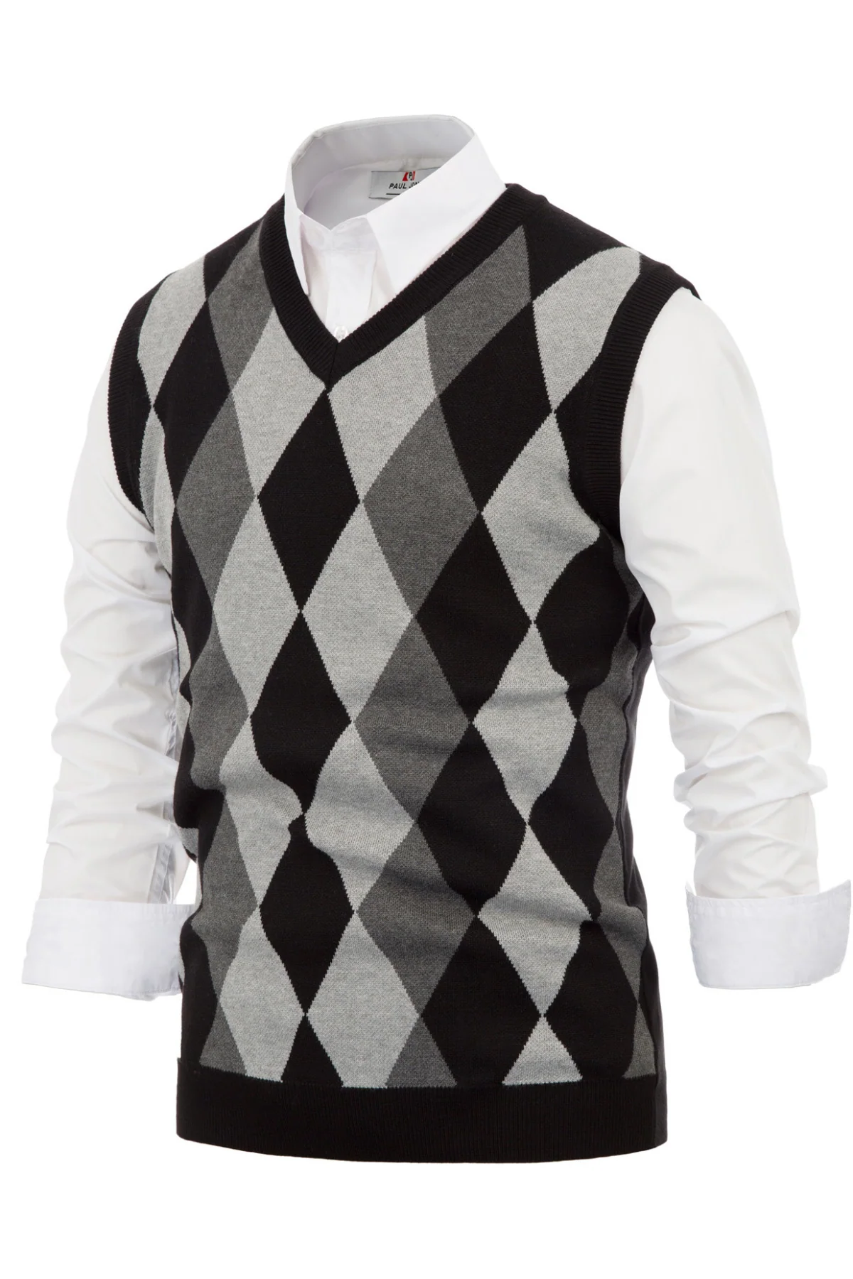 Men Stylish Sleeveless V-Neck Contrast Color Pullover Knitting Vest Knitwear - Image 4
