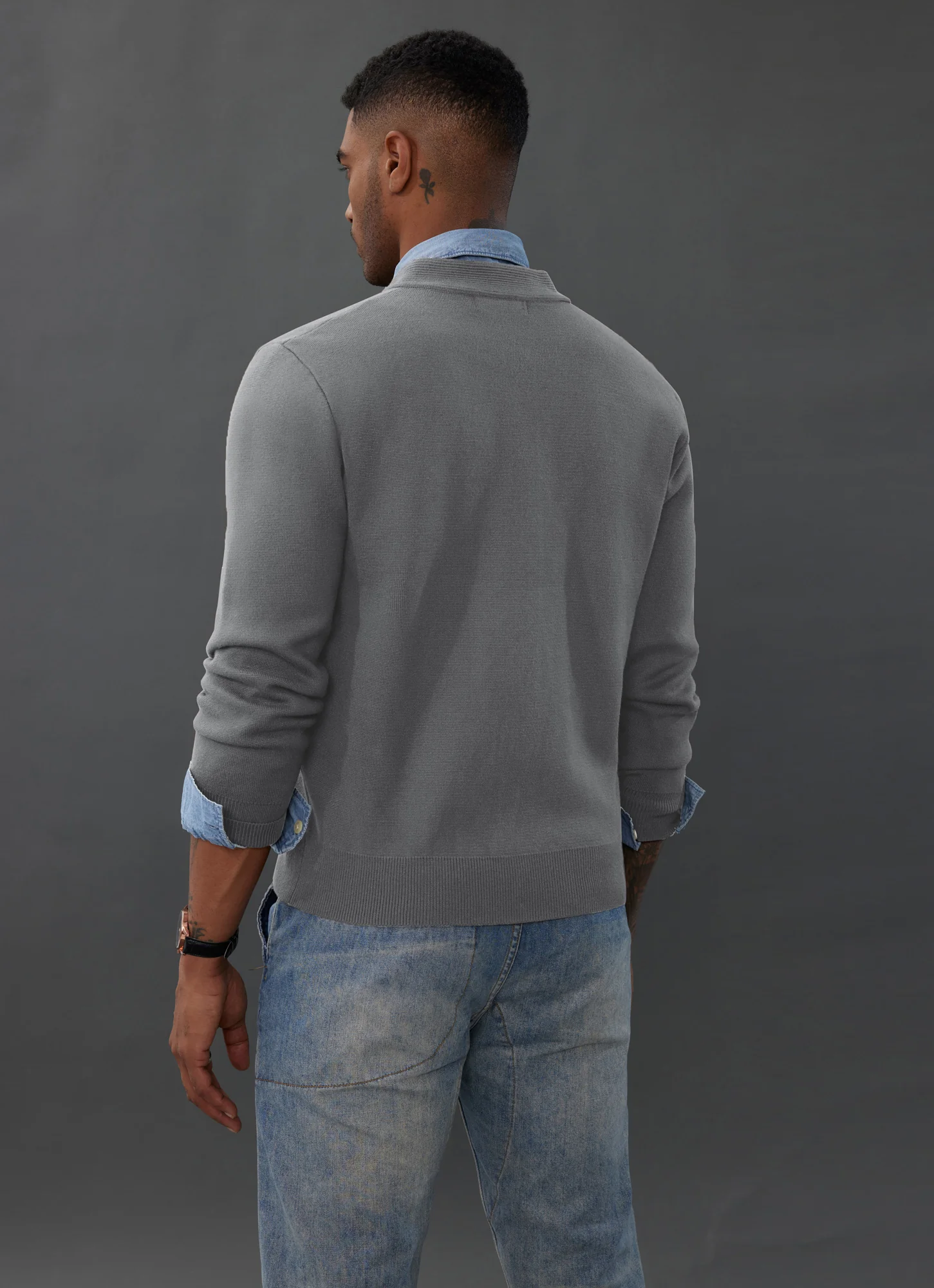 Men's Full Zip Up Sweater Casual Stand Collar Cardigan Lightweight Knit Jacket - Image 32