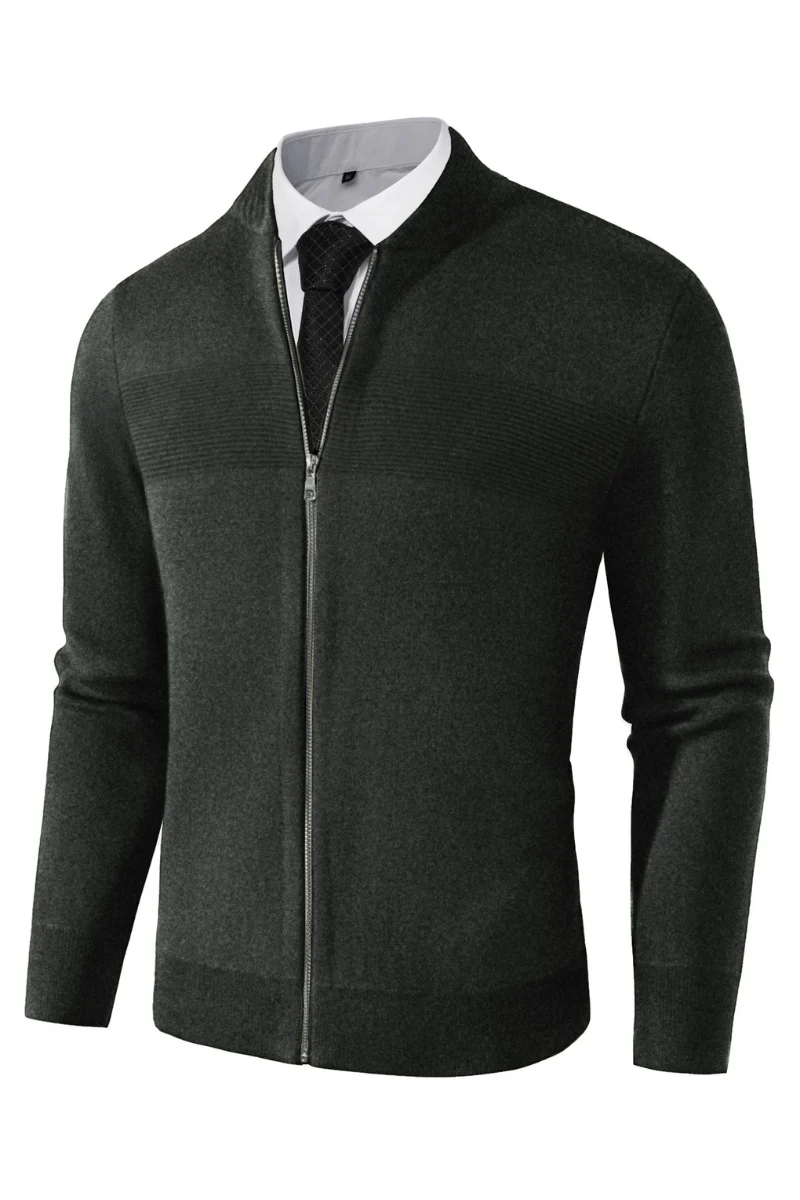 Men's Full Zip Up Sweater Casual Stand Collar Cardigan Lightweight Knit Jacket - Image 34