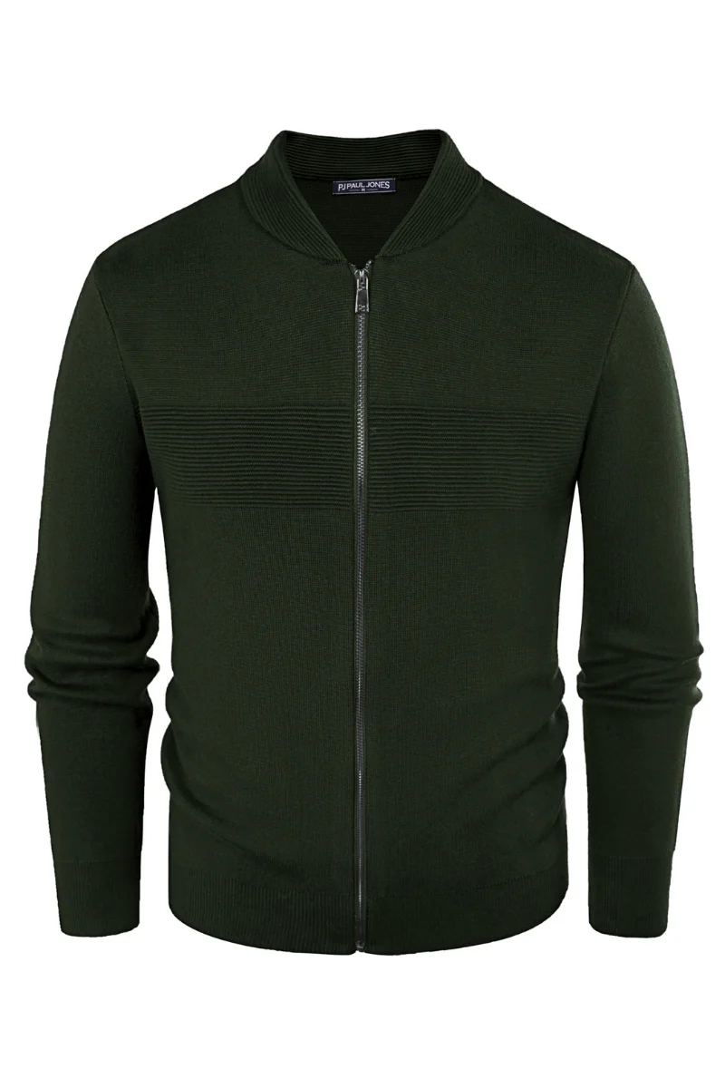 Men's Full Zip Up Sweater Casual Stand Collar Cardigan Lightweight Knit Jacket - Image 35