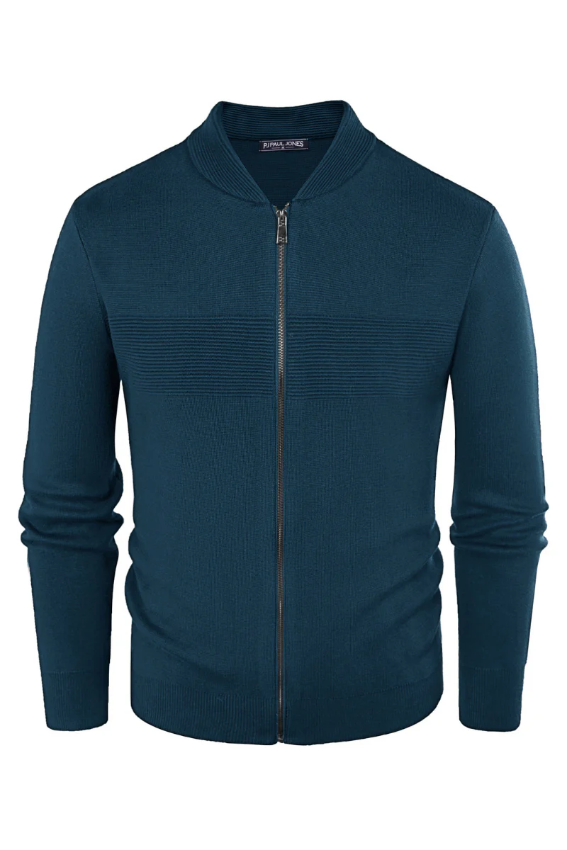 Men's Full Zip Up Sweater Casual Stand Collar Cardigan Lightweight Knit Jacket - Image 59