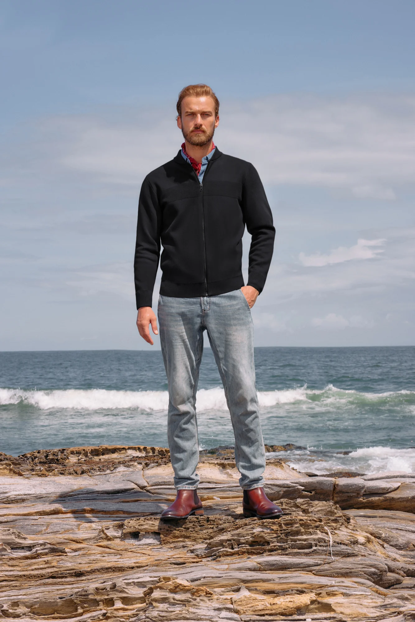 Men's Full Zip Up Sweater Casual Stand Collar Cardigan Lightweight Knit Jacket - Image 7