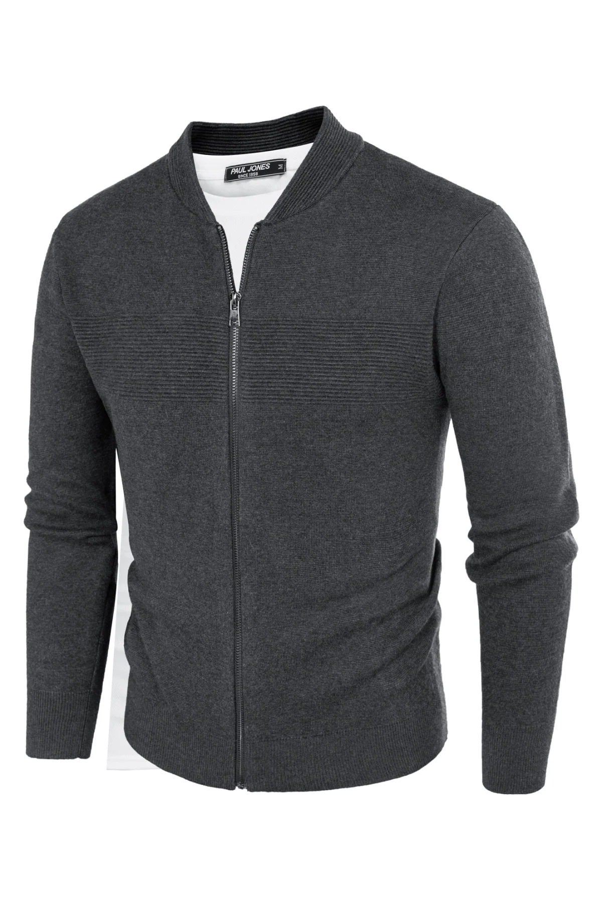 Men's Full Zip Up Sweater Casual Stand Collar Cardigan Lightweight Knit Jacket - Image 9