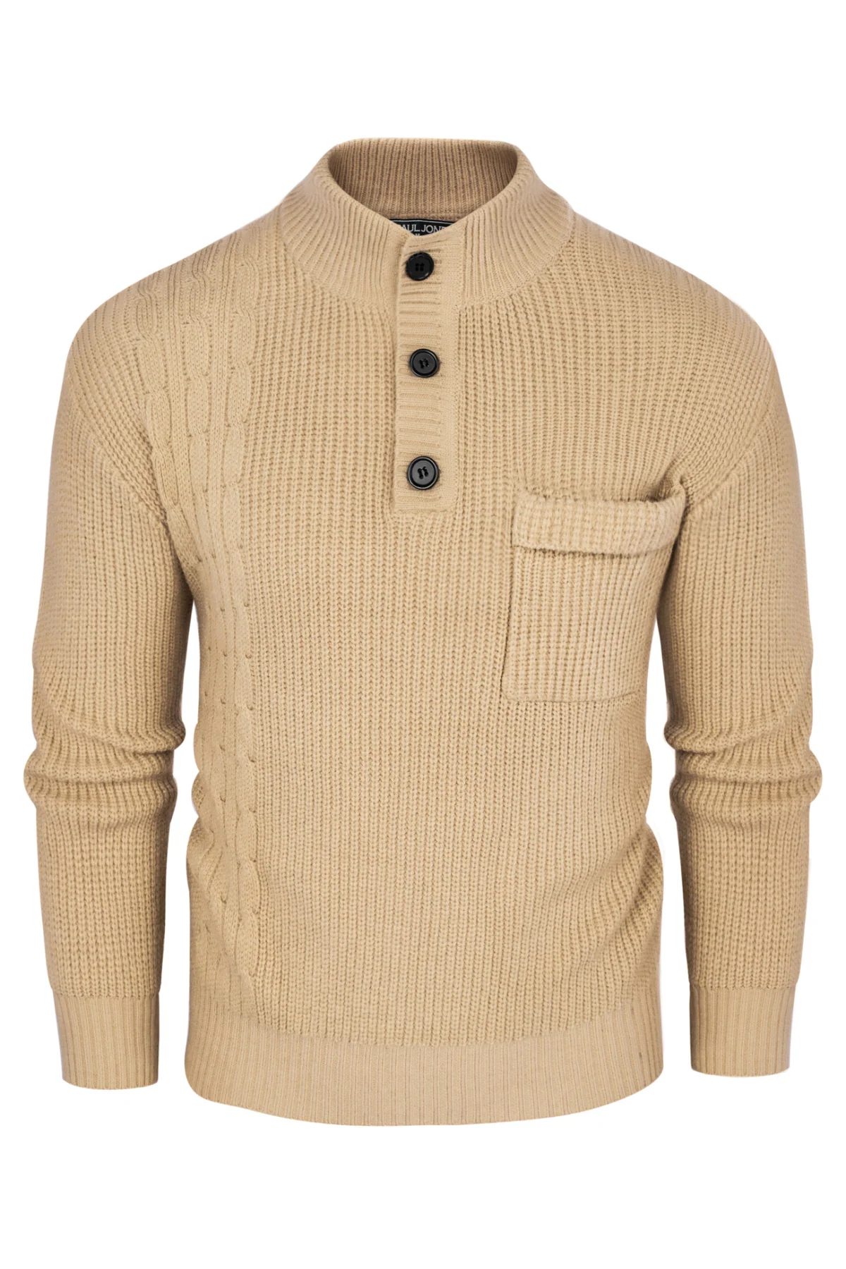Men's Quarter Button Sweater Stand Collar Knitted Pullover Henley Sweater with Pocket - Image 11