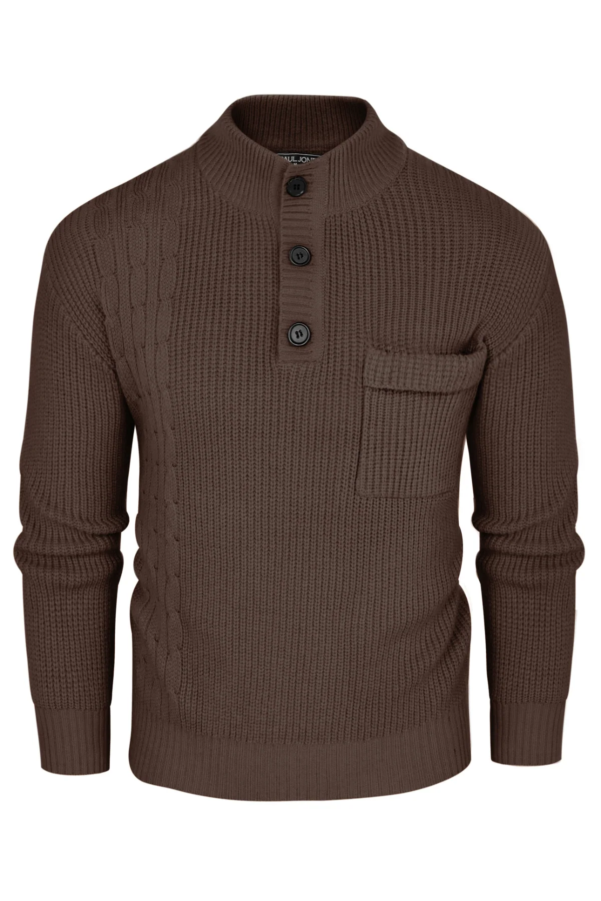 Men's Quarter Button Sweater Stand Collar Knitted Pullover Henley Sweater with Pocket - Image 16