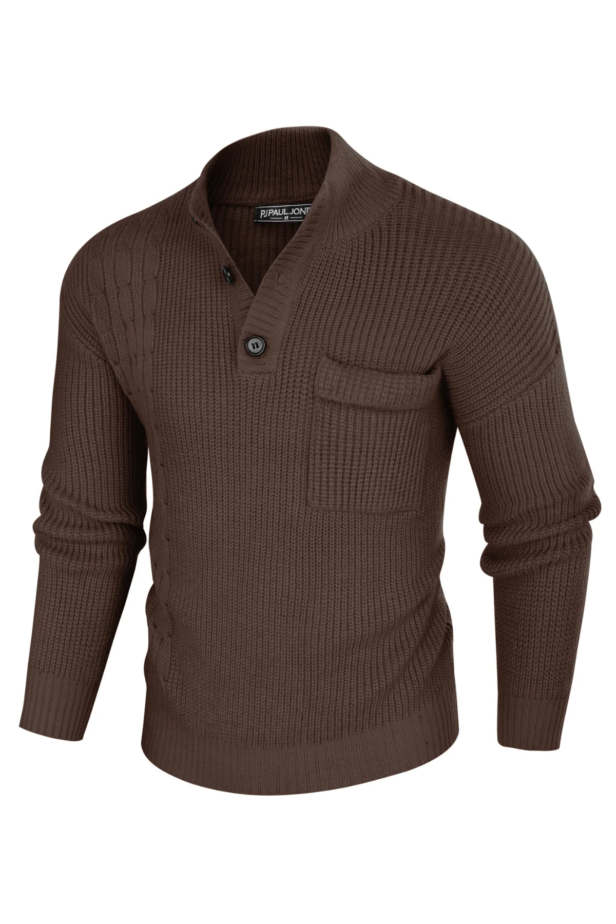 Men's Quarter Button Sweater Stand Collar Knitted Pullover Henley Sweater with Pocket - Image 17