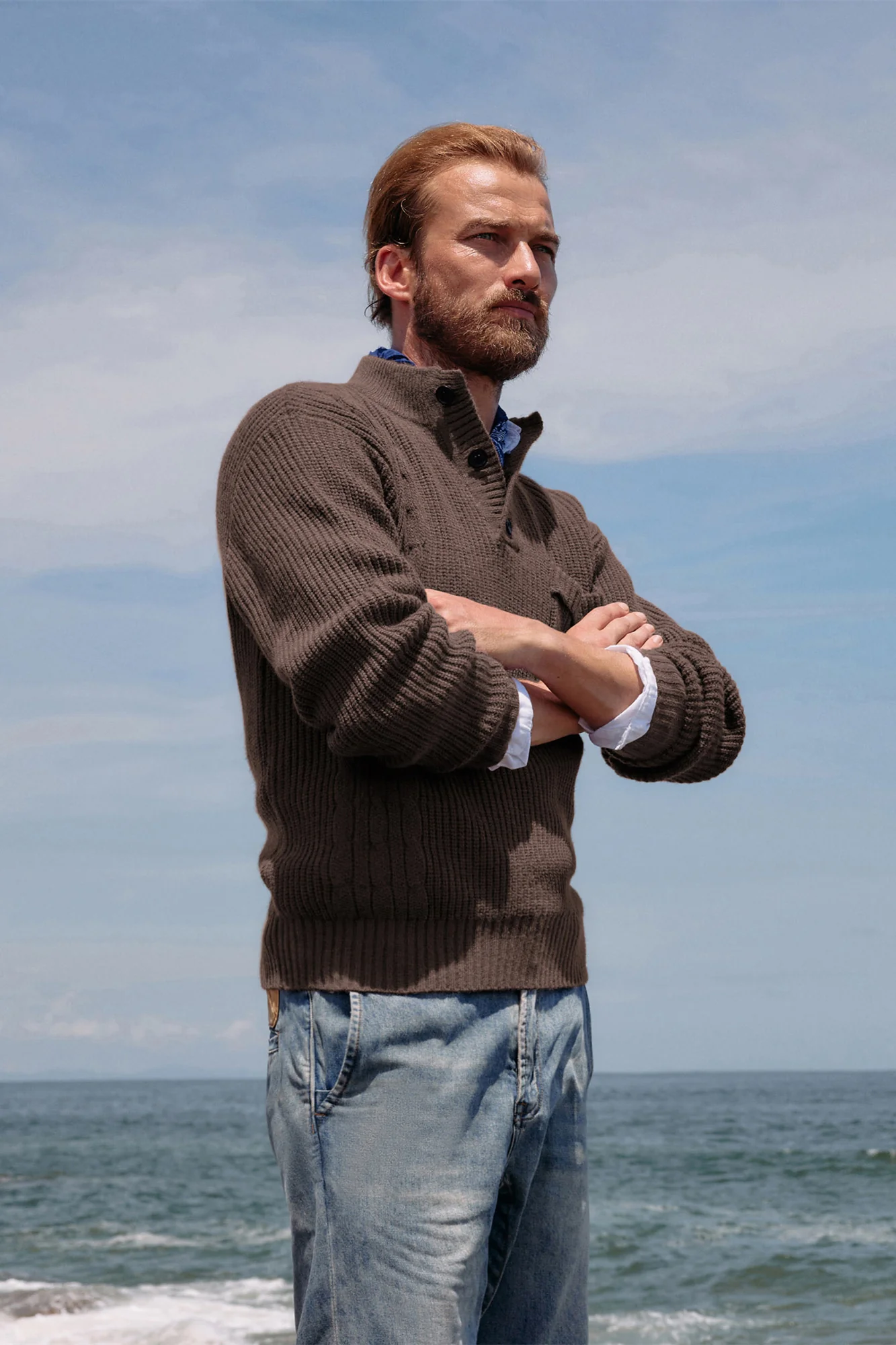 Men's Quarter Button Sweater Stand Collar Knitted Pullover Henley Sweater with Pocket - Image 18