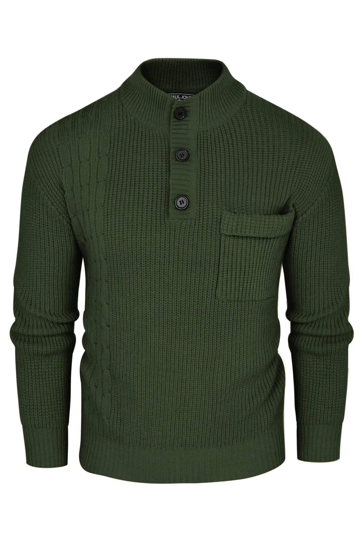 Men's Quarter Button Sweater Stand Collar Knitted Pullover Henley Sweater with Pocket - Image 21