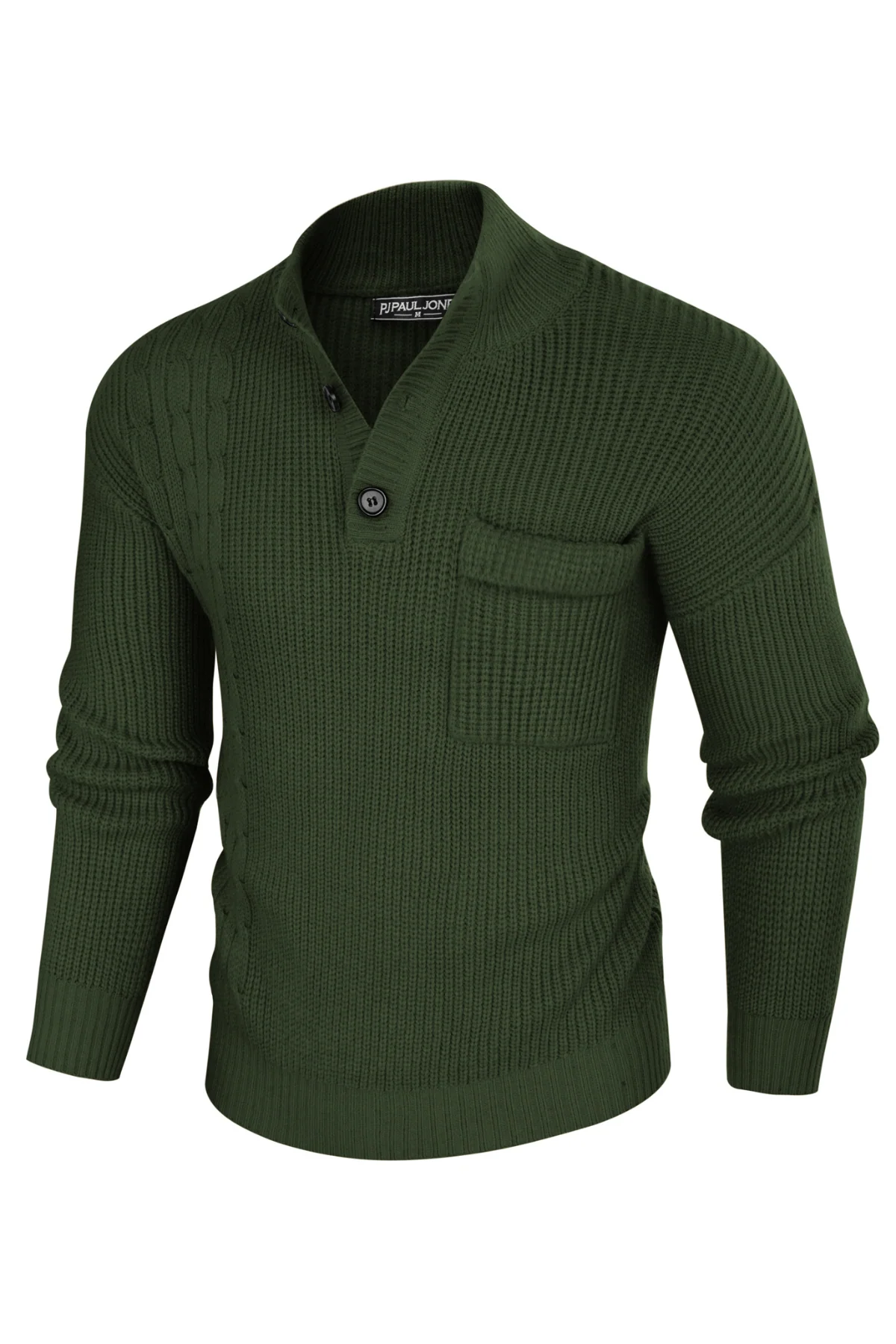 Men's Quarter Button Sweater Stand Collar Knitted Pullover Henley Sweater with Pocket - Image 22