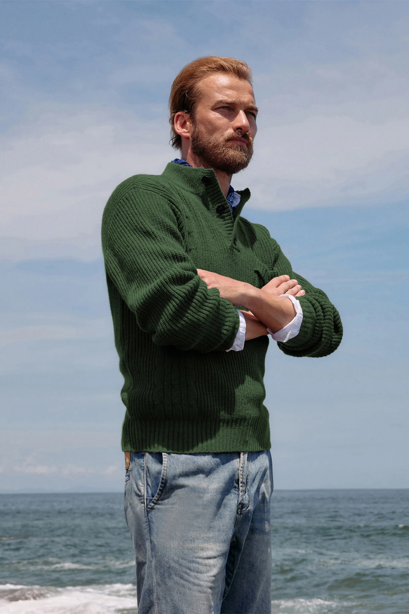 Men's Quarter Button Sweater Stand Collar Knitted Pullover Henley Sweater with Pocket - Image 23