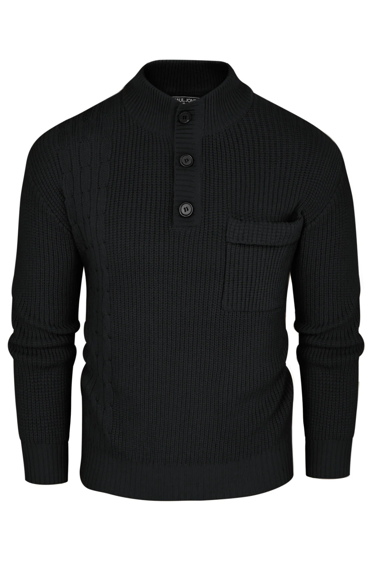 Men's Quarter Button Sweater Stand Collar Knitted Pullover Henley Sweater with Pocket - Image 3