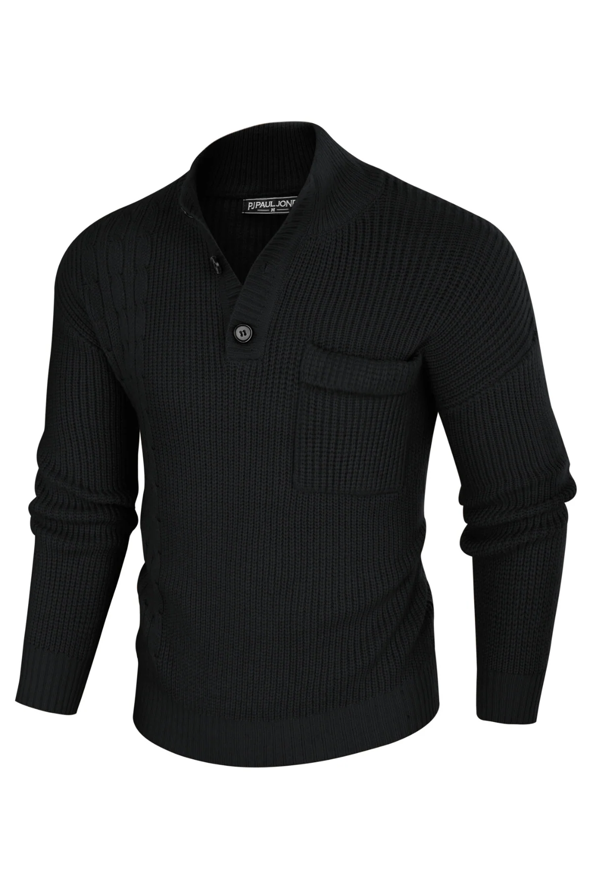 Men's Quarter Button Sweater Stand Collar Knitted Pullover Henley Sweater with Pocket - Image 4