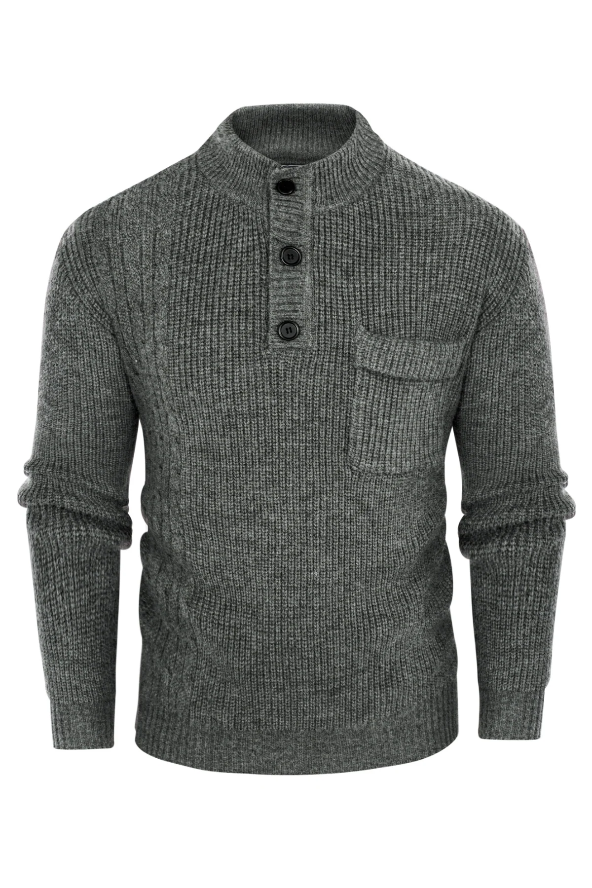 Men's Quarter Button Sweater Stand Collar Knitted Pullover Henley Sweater with Pocket - Image 7