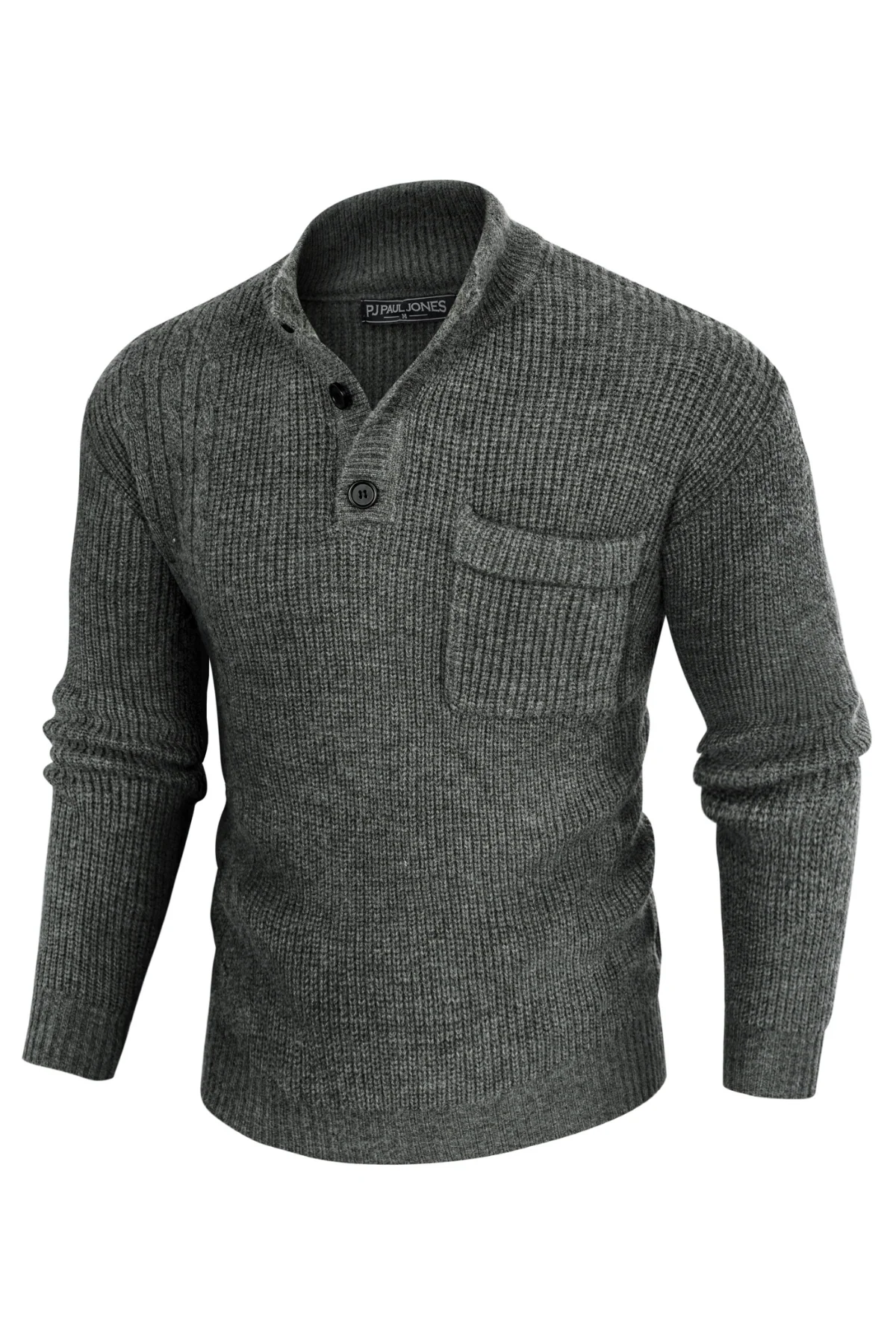 Men's Quarter Button Sweater Stand Collar Knitted Pullover Henley Sweater with Pocket - Image 8