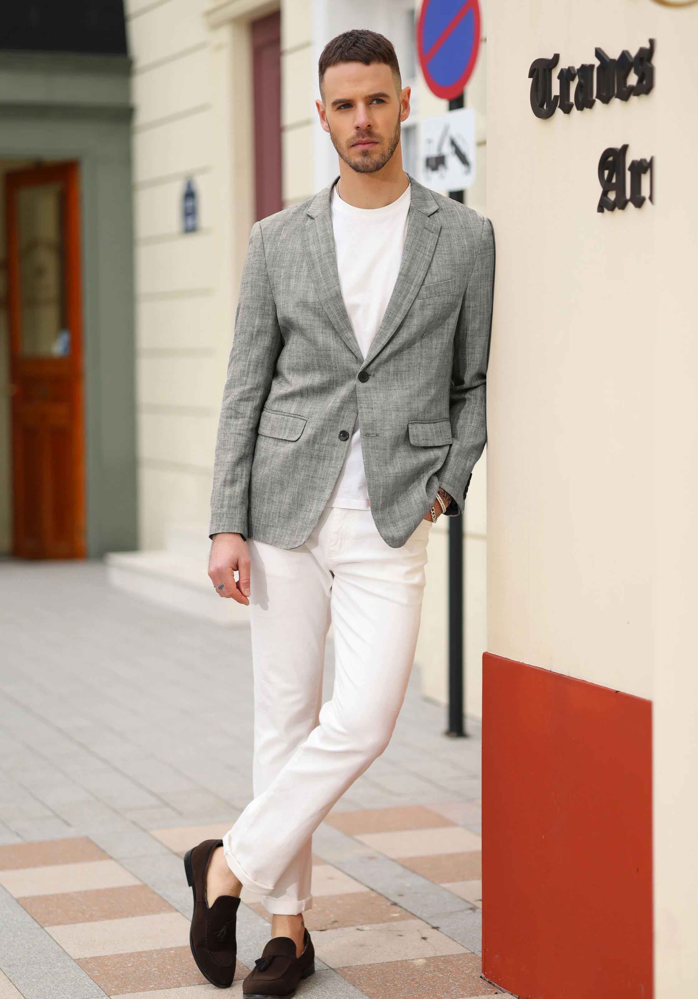 Men's Slim Fit Lightweight Linen Jacket Tailored Two Button Blazer Sport Coat - Image 11