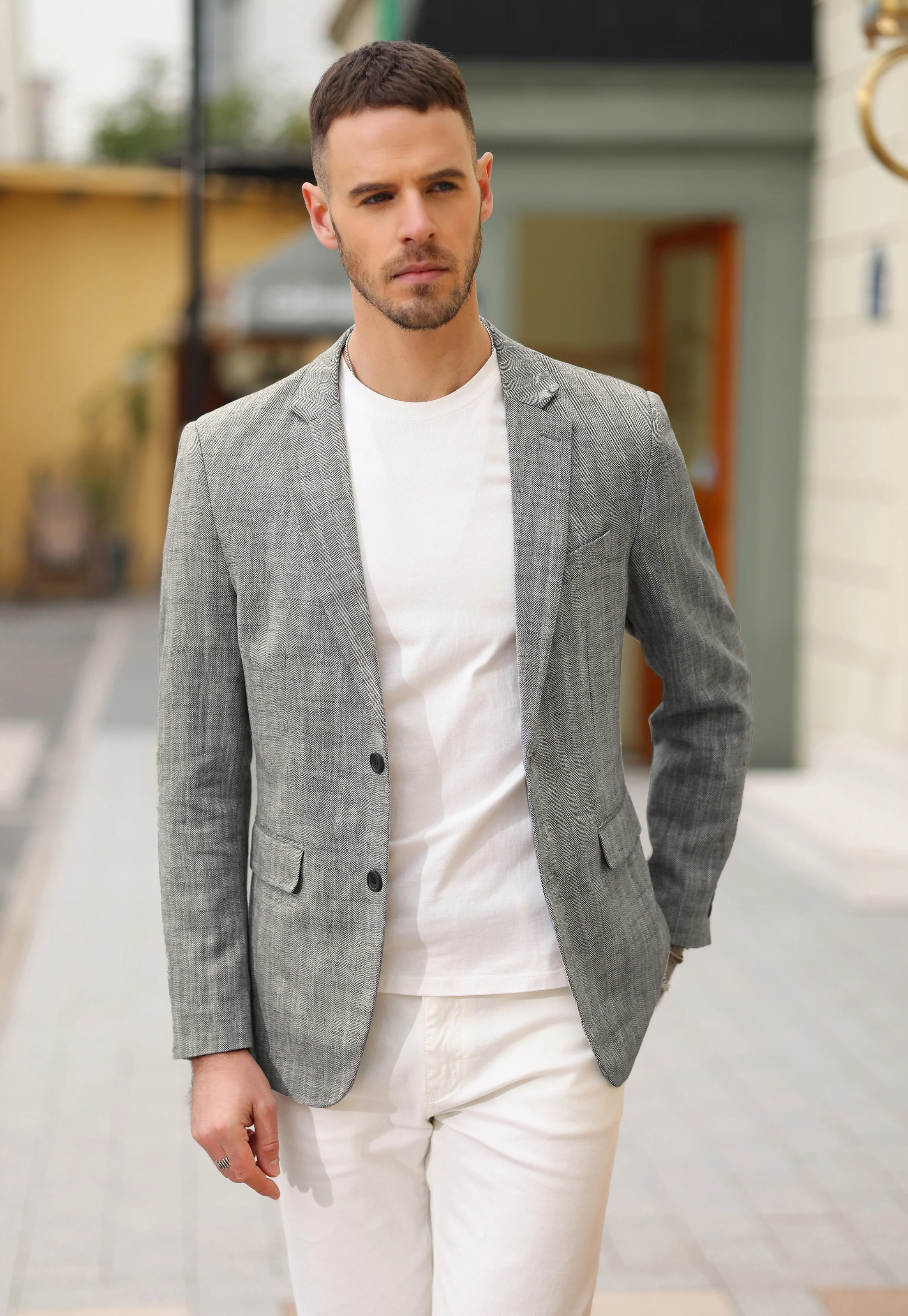 Men's Slim Fit Lightweight Linen Jacket Tailored Two Button Blazer Sport Coat - Image 12