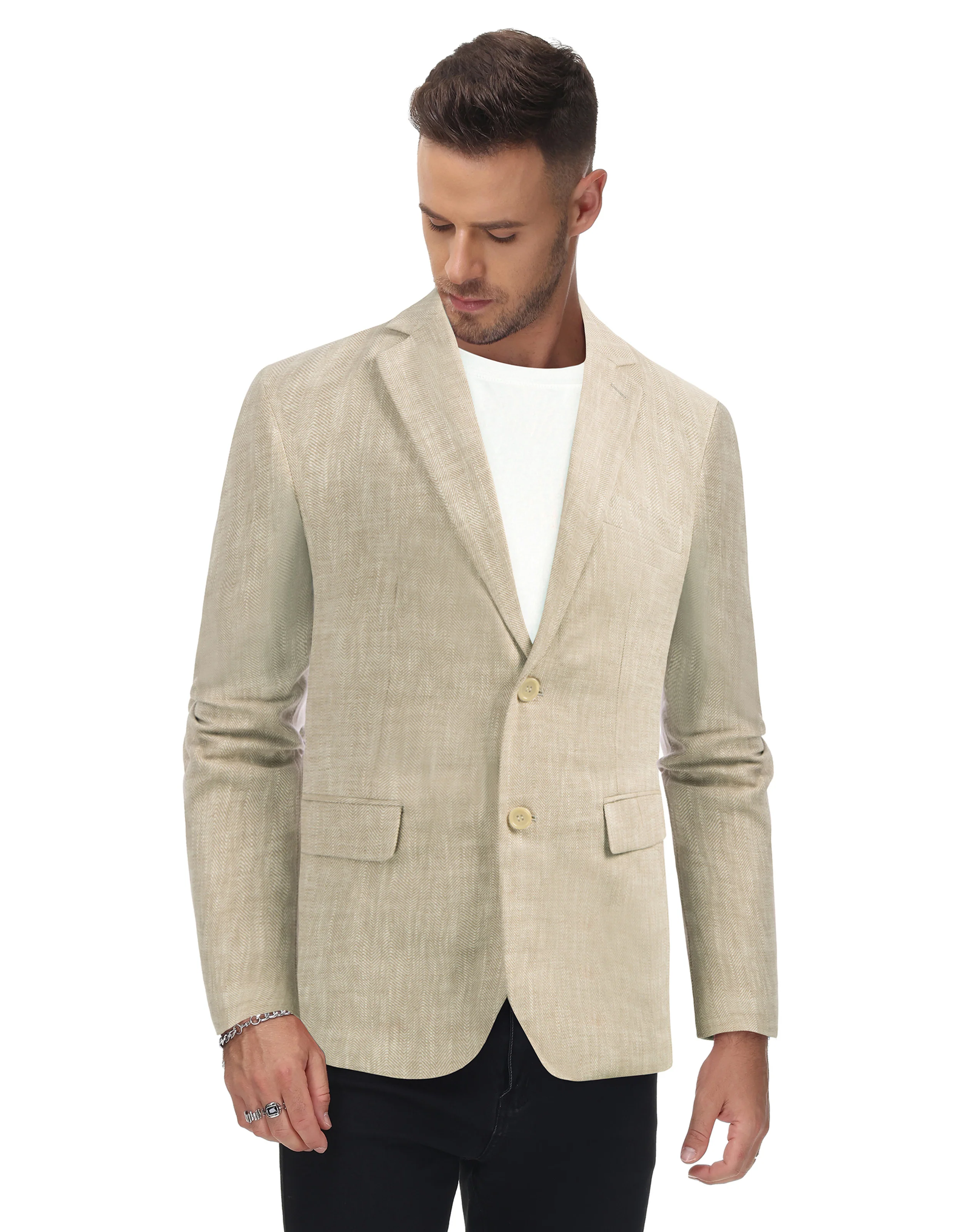 Men's Slim Fit Lightweight Linen Jacket Tailored Two Button Blazer Sport Coat - Image 15