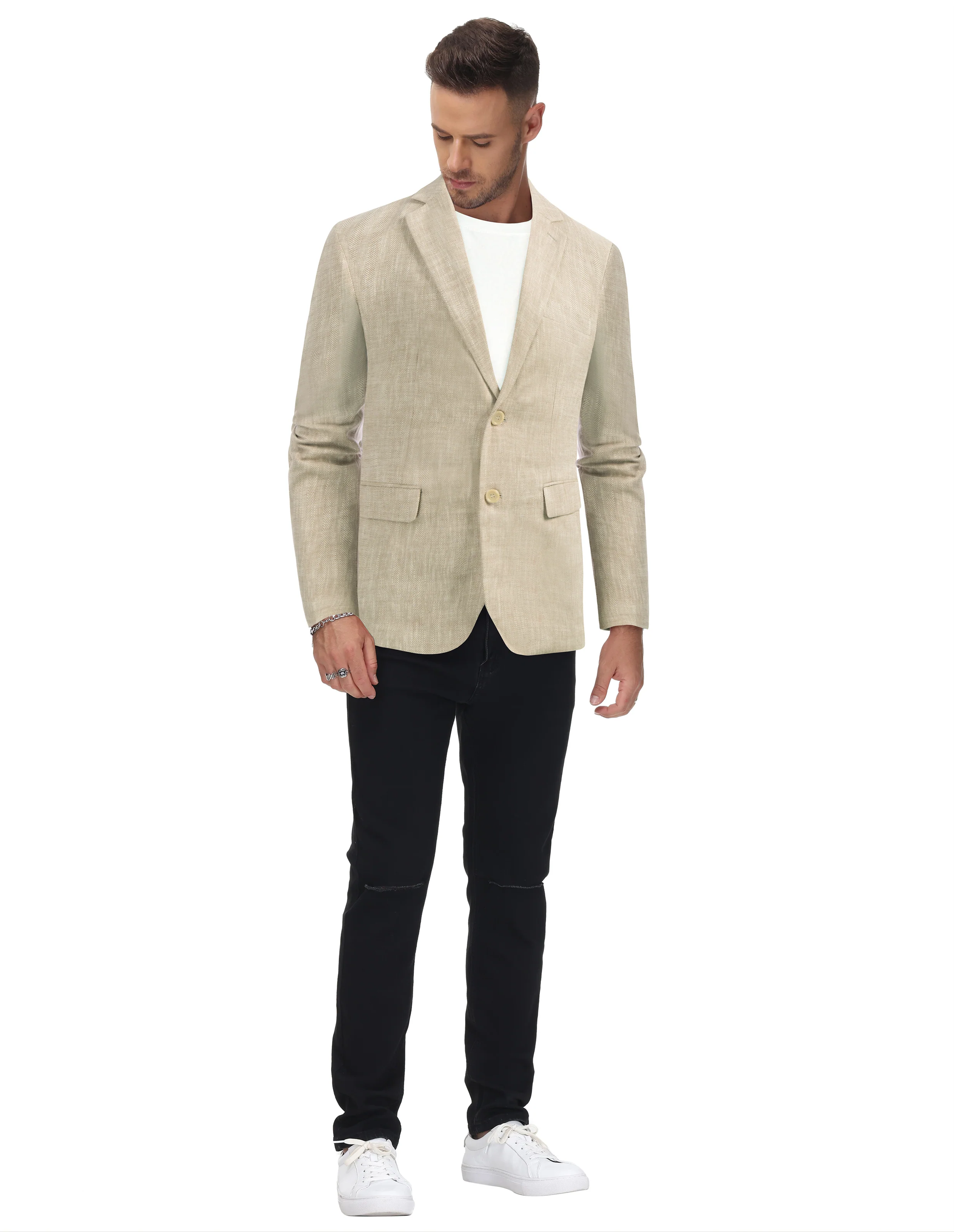 Men's Slim Fit Lightweight Linen Jacket Tailored Two Button Blazer Sport Coat - Image 16
