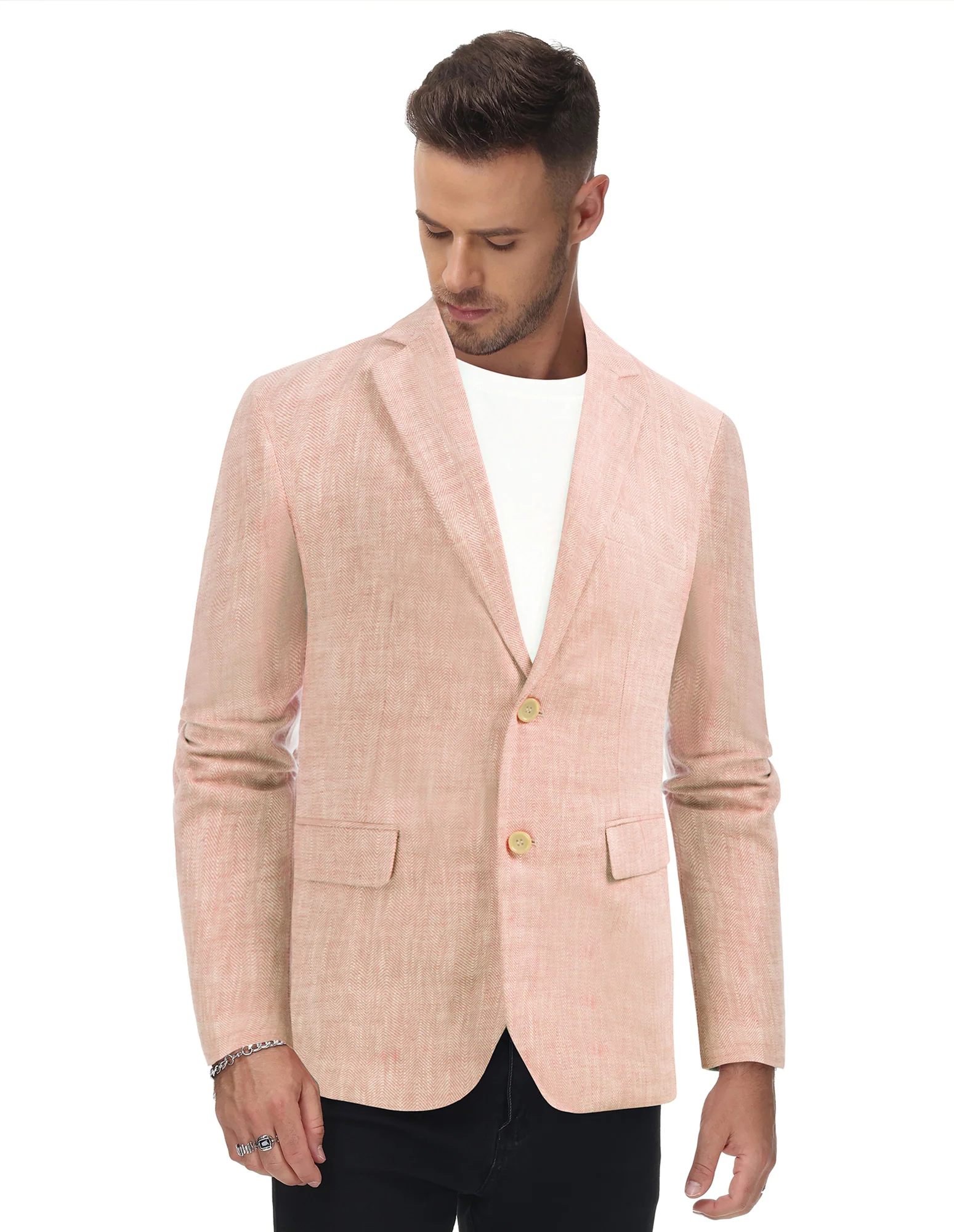 Men's Slim Fit Lightweight Linen Jacket Tailored Two Button Blazer Sport Coat - Image 20