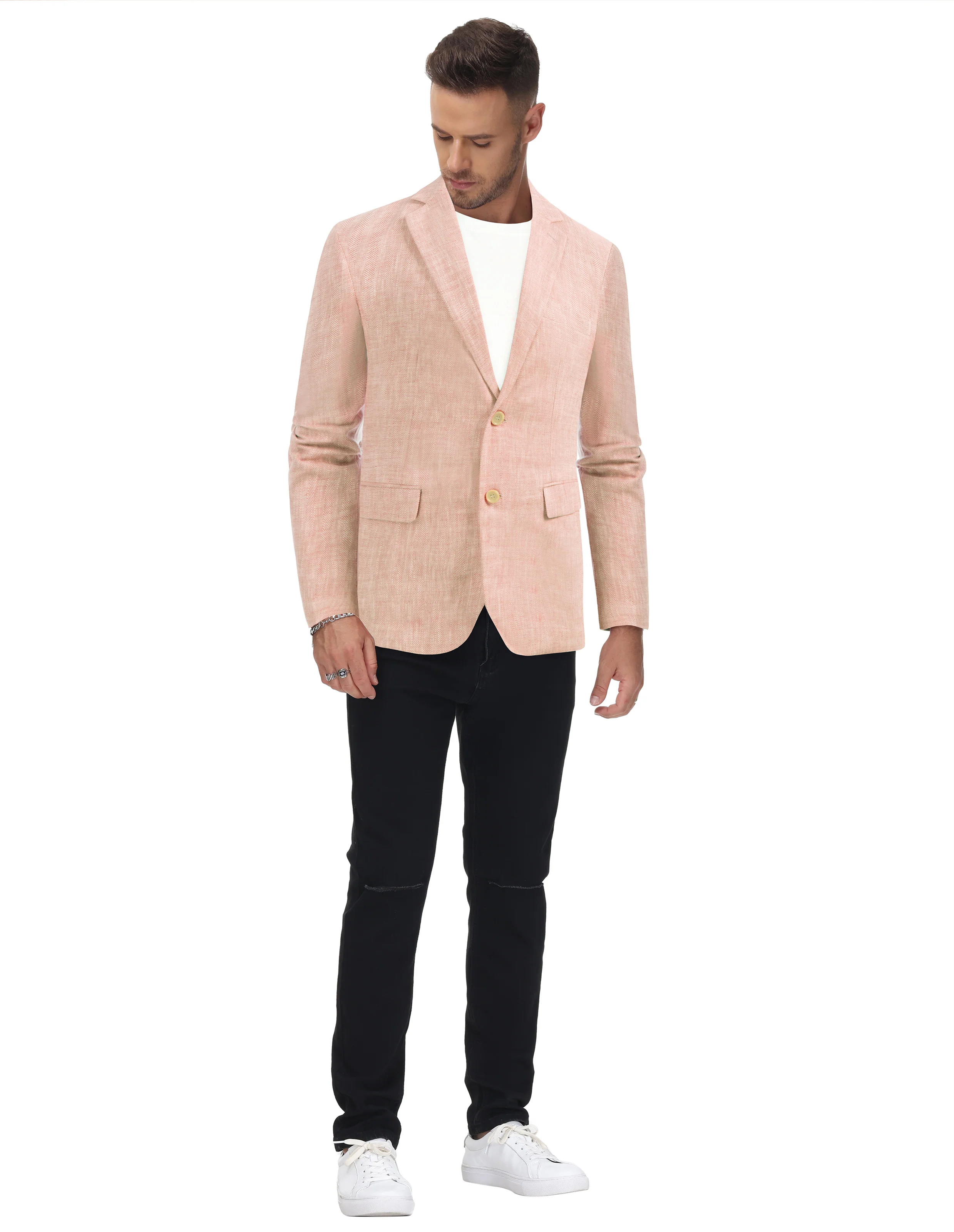 Men's Slim Fit Lightweight Linen Jacket Tailored Two Button Blazer Sport Coat - Image 22