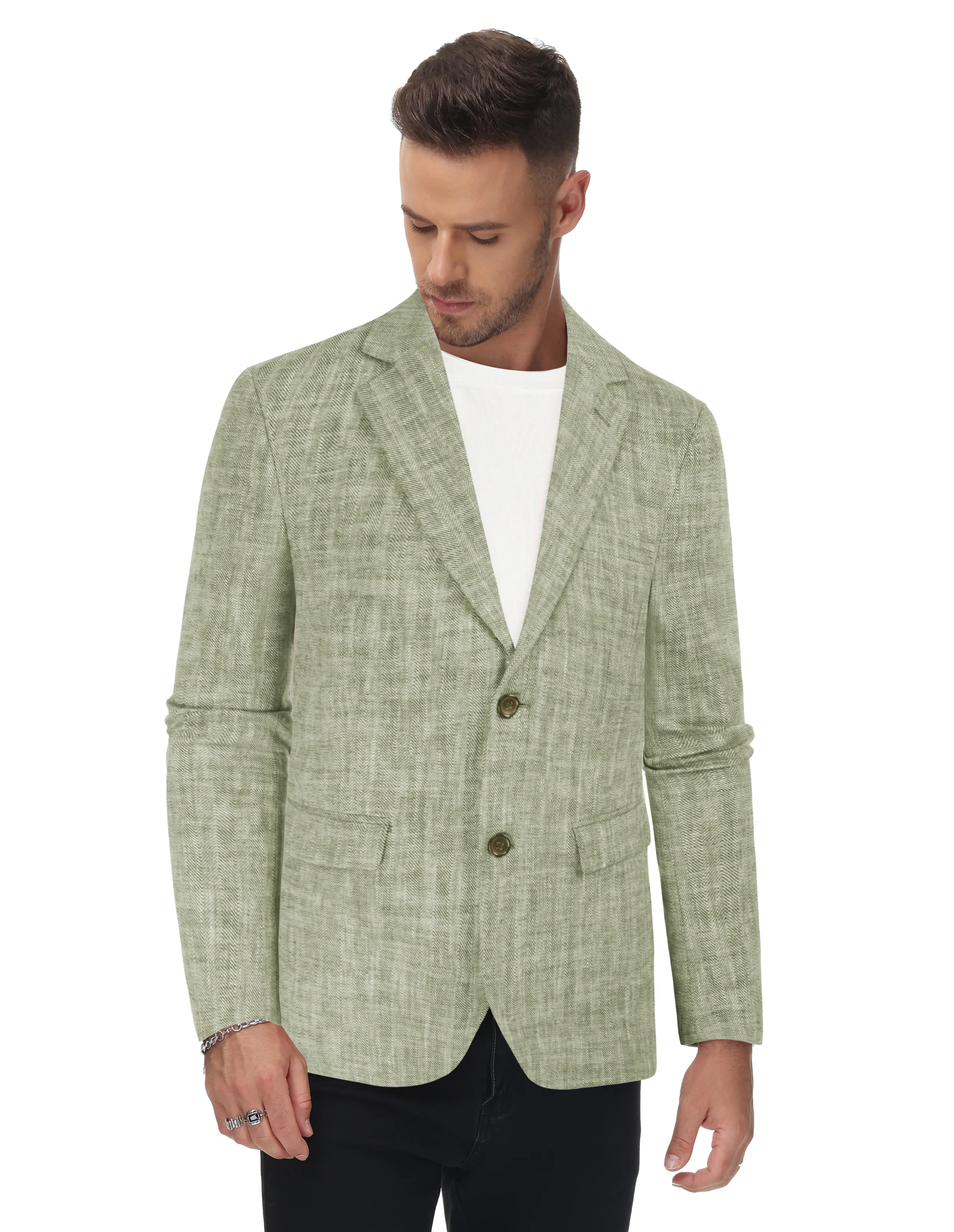 Men's Slim Fit Lightweight Linen Jacket Tailored Two Button Blazer Sport Coat - Image 25